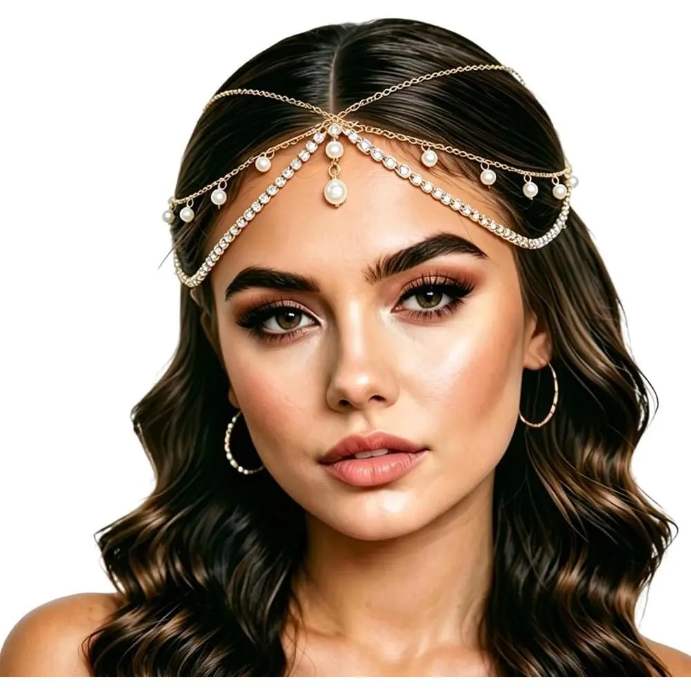 Rhinestone  Chain Boho  Pendant Hair Chains Layered Headpiece Festival Valentines Prom Costume Hair Headband Accessories for Women