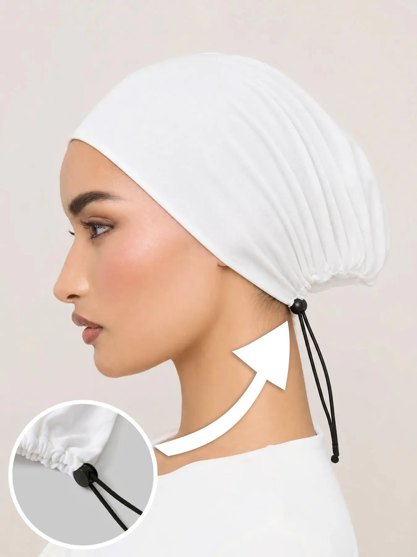 Women's Fashion Plain Elastic Drawstring Silk Cotton Hat, Adjustable Small Hat, Basic Head Scarf Hijab Undercap, Robe Accessory, Daily Inner Cap