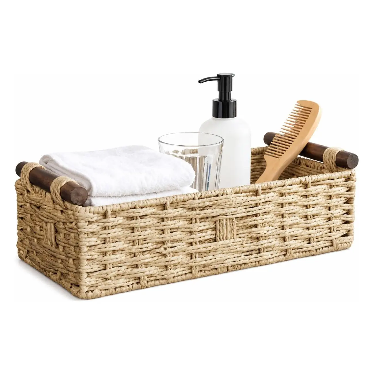 Weaving Paper Rope Storage Basket (with Handle), Multi-Functional Organizer for Home, Office, Dormitory, Ideal for Cabinets, Shelves, Outdoor Storage