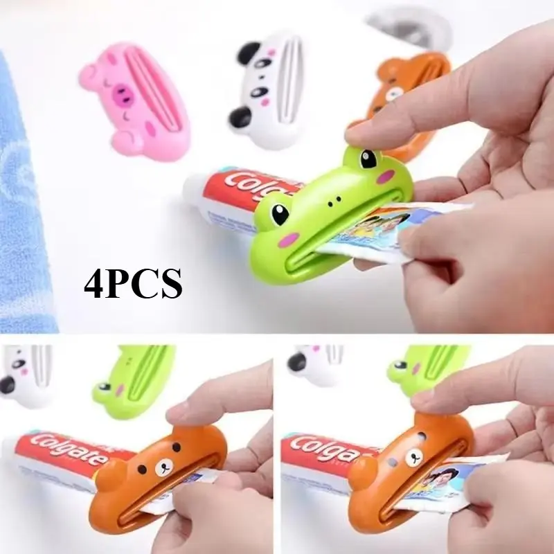 4pcs Random Color Cartoon Animal Designed Toothpaste Squeezer, Cute Toothpaste Clip Squeezer, Portable Lightweight Bathroom Gadgets For Home And Outdoor Travel