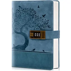 Diary with Lock for Women Girls 256 Pages Leather Password Journal A5 Locking Journals for Writing Note Taking Boys Men, 5.9x 8.3 in, Blue