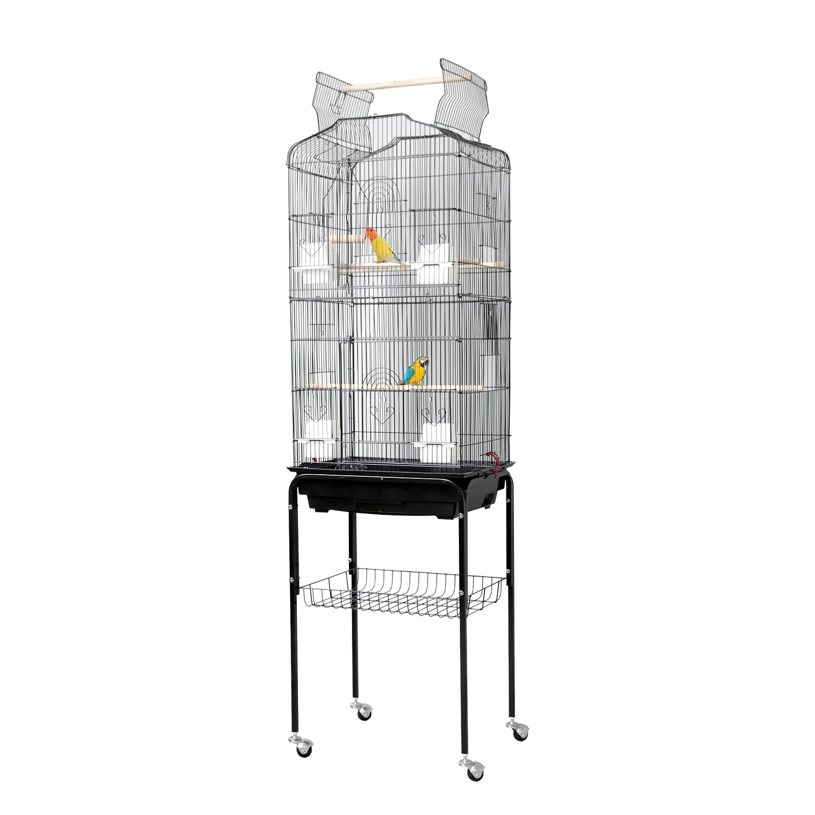 Large Metal Bird Cage 65.5" – Open Play Top with Storage Shelf, Rolling Stand & Slide-Out Tray, Easy-Clean Flight Cage for Parrots, Cockatiels & Conures