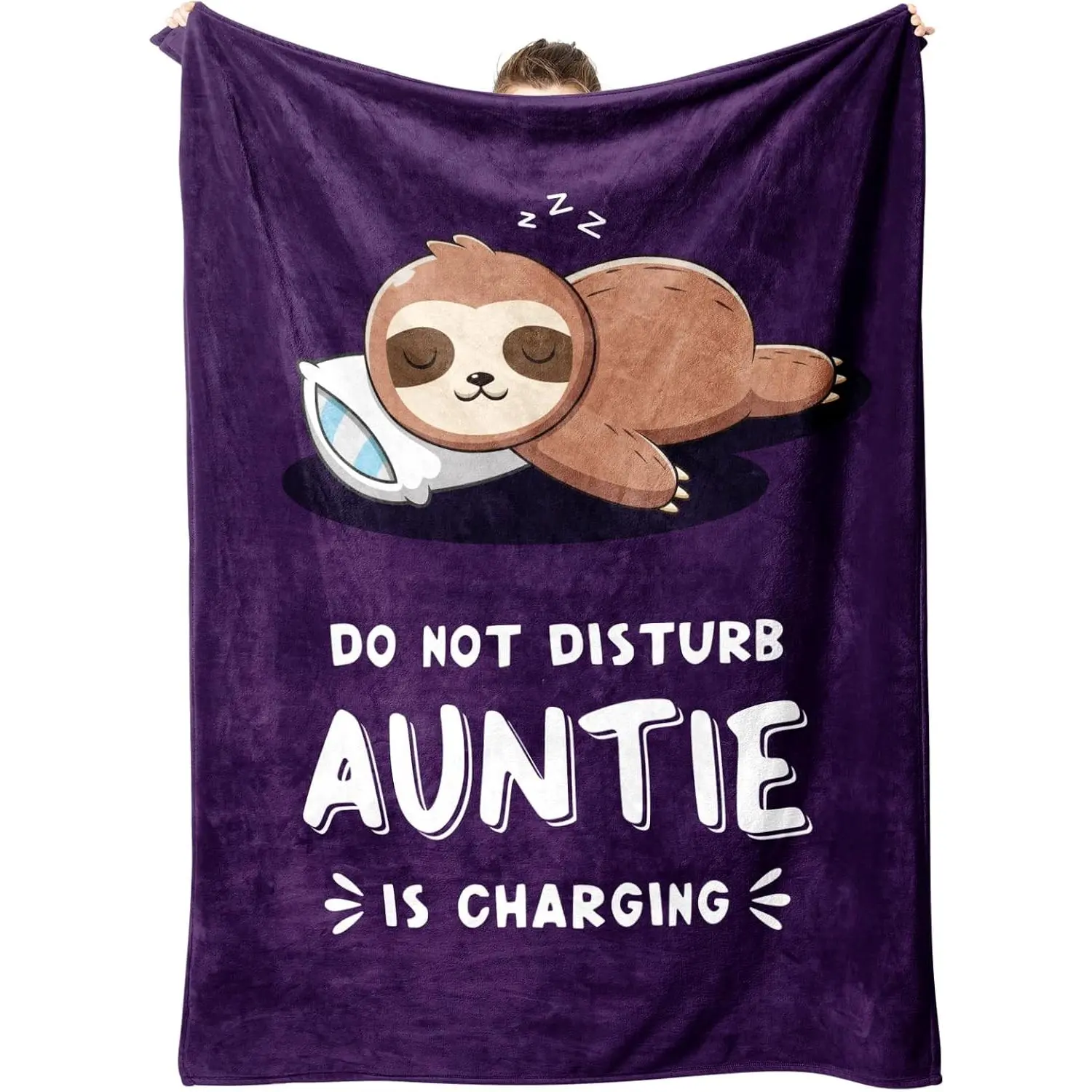 Funny Gifts for Auntie, Auntie is Charging Sloth Blanket, Birthday Gifts for Auntie from Niece Nephew, Aunts Gift for Mothers Day, Soft Sloth Throws Blanket for Aunt, Purple, 60" x 50"