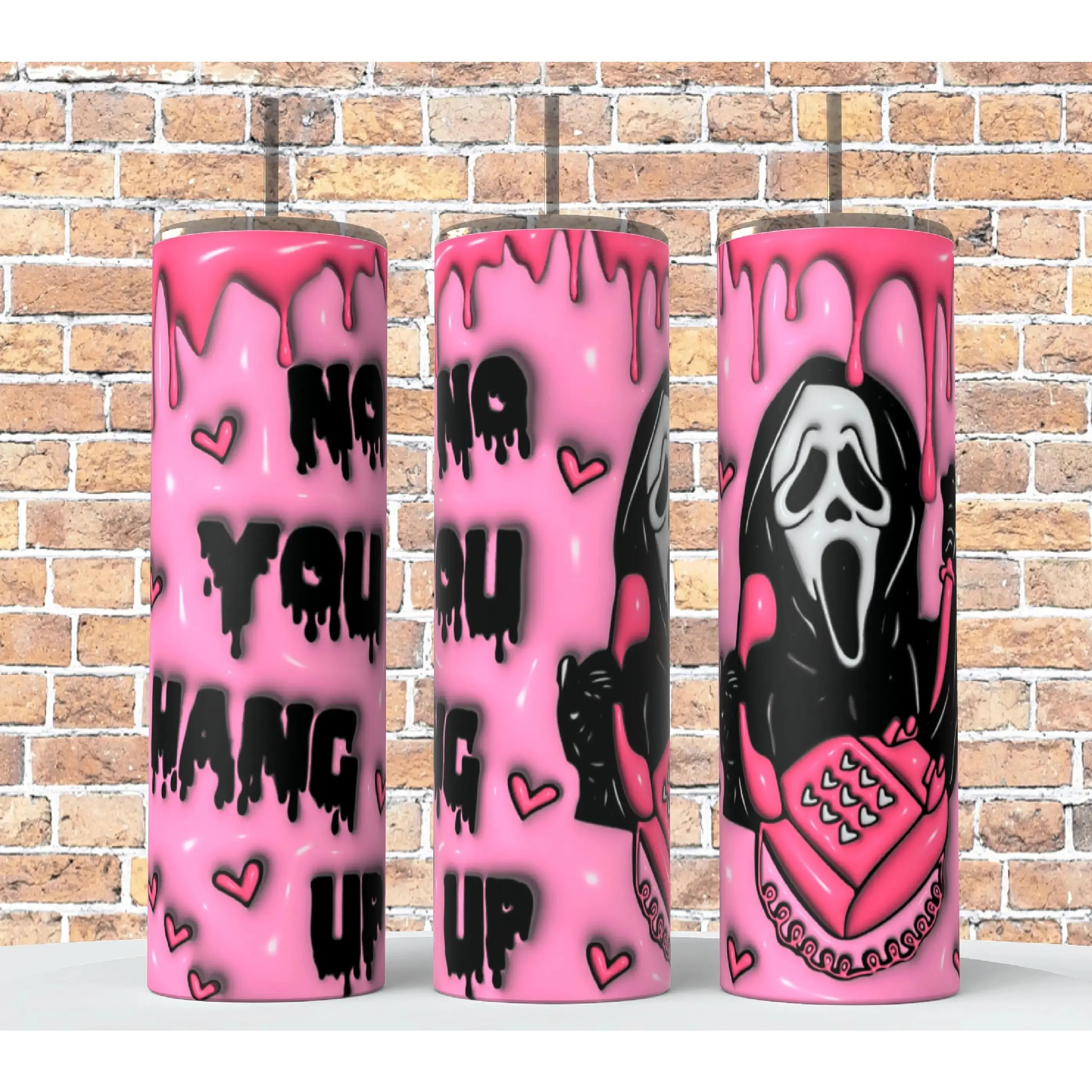 Ghost face Horror 20oz Skinny Tumbler Insulated Drinkware for Halloween Party Reusable Leakproof Travel Mug with Straw Lid for Cold Drinks Keeps Beverage Cold