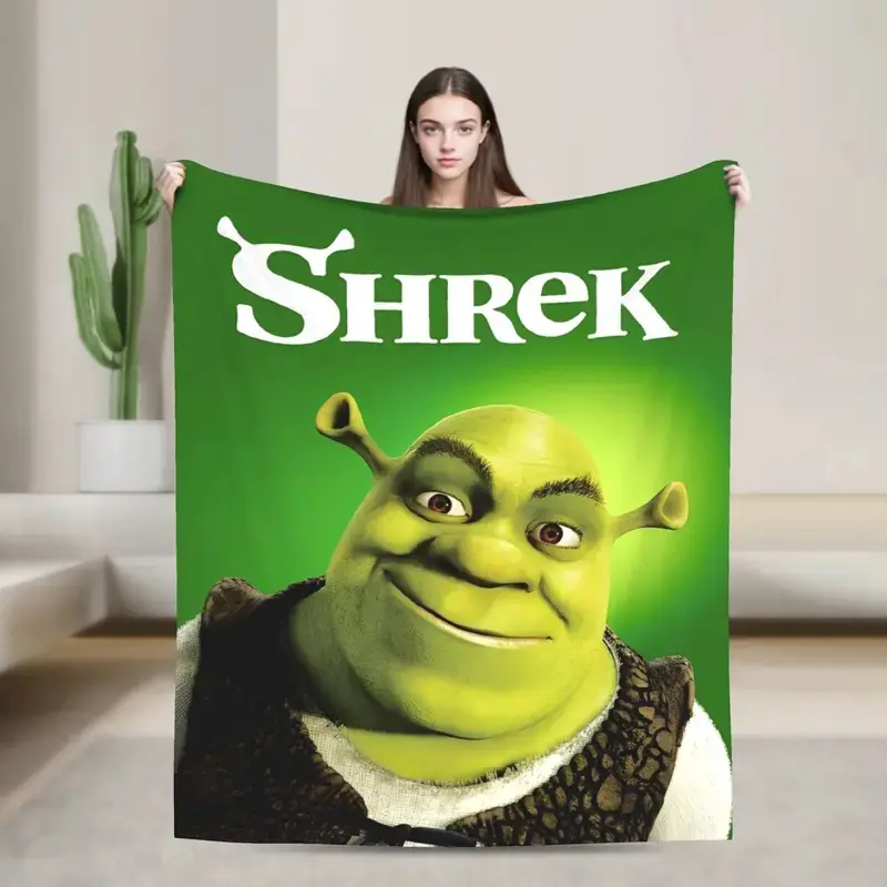 Shrek Fairy Tale Solid Fresh Green Full Print Anti-Pill Cotton Fleece Flannel Throw Blanket, Classic Movie Single Portrait, Soft Warm Living Room Bedding, Gift for Shrek Cartoon Fans, Movie Nights