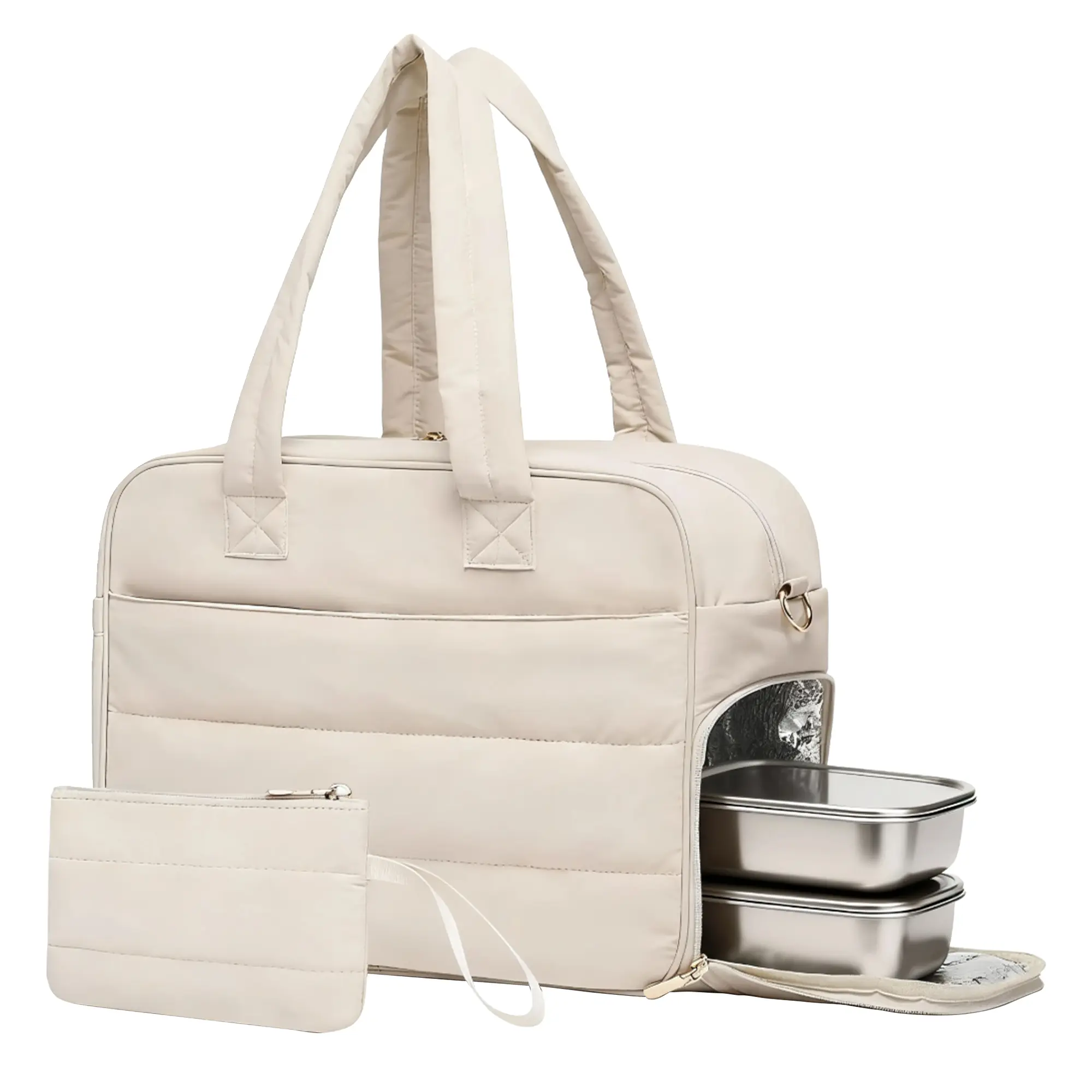 3-in-1 Quilted Lunch Tote Bag for Women – Large Work Purse with 17.7" Laptop Compartment, Insulated Lunch Section, Coin Wallet – Leak-Proof, Ideal for Office, Nurse, Teacher, Commuting
