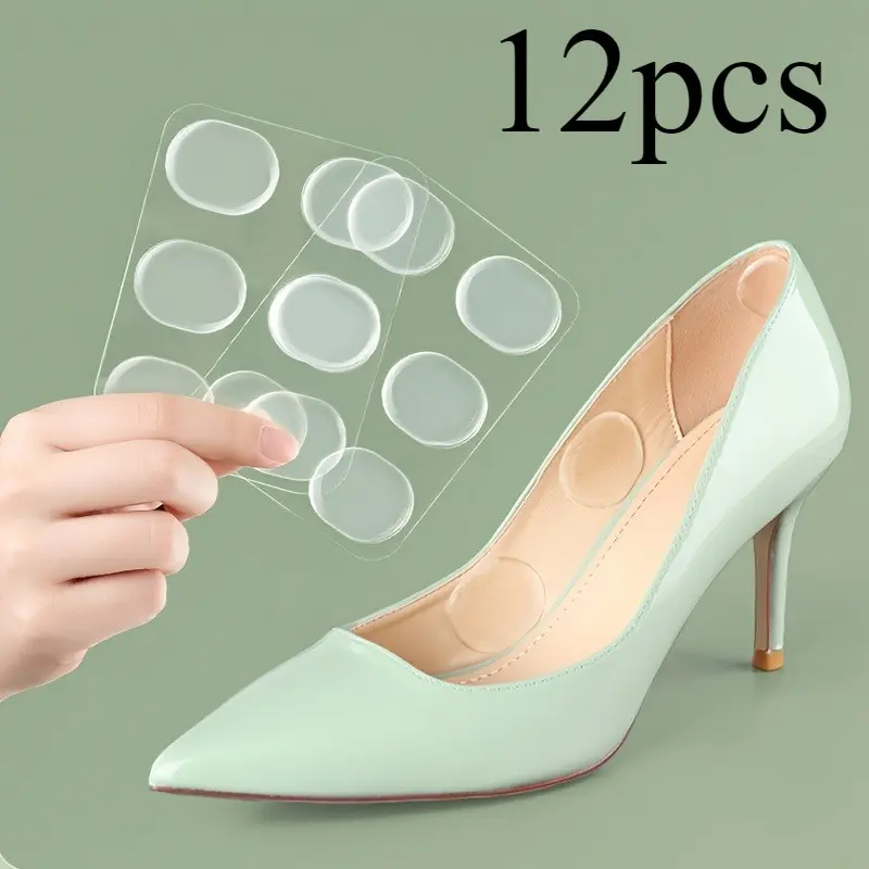 12pcs  Anti-Friction Shoe Heel Patches, Transparent Clear Soft Insole Lining, Non-Slip Comfortable Heel Stickers, Prevents Heel Slippage