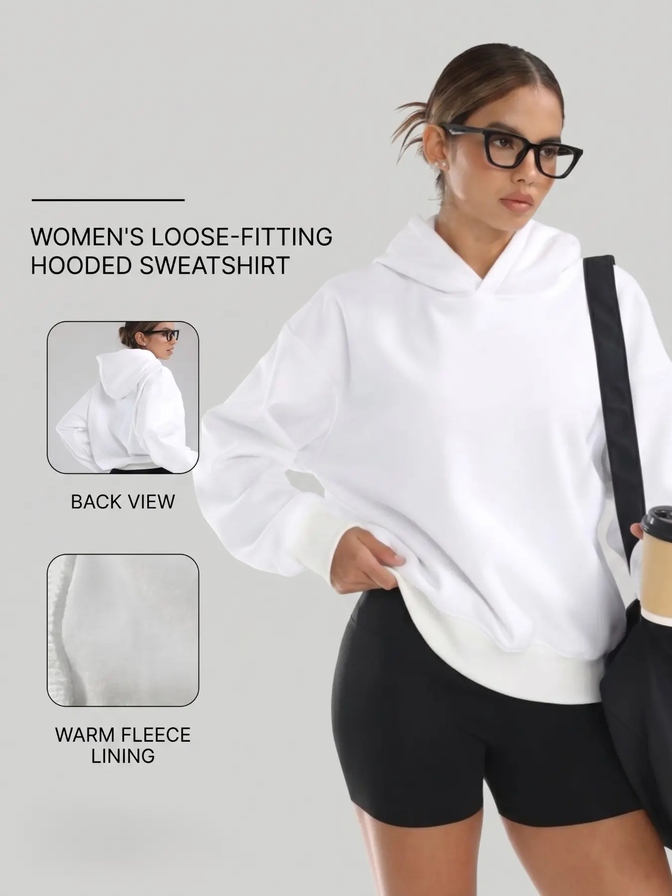 Women's Loose Fit Pullover Hoodie Sweatshirts, Casual Long Sleeve Top, Warm Fleece Material, Street Style, All Seasons, Plain Design