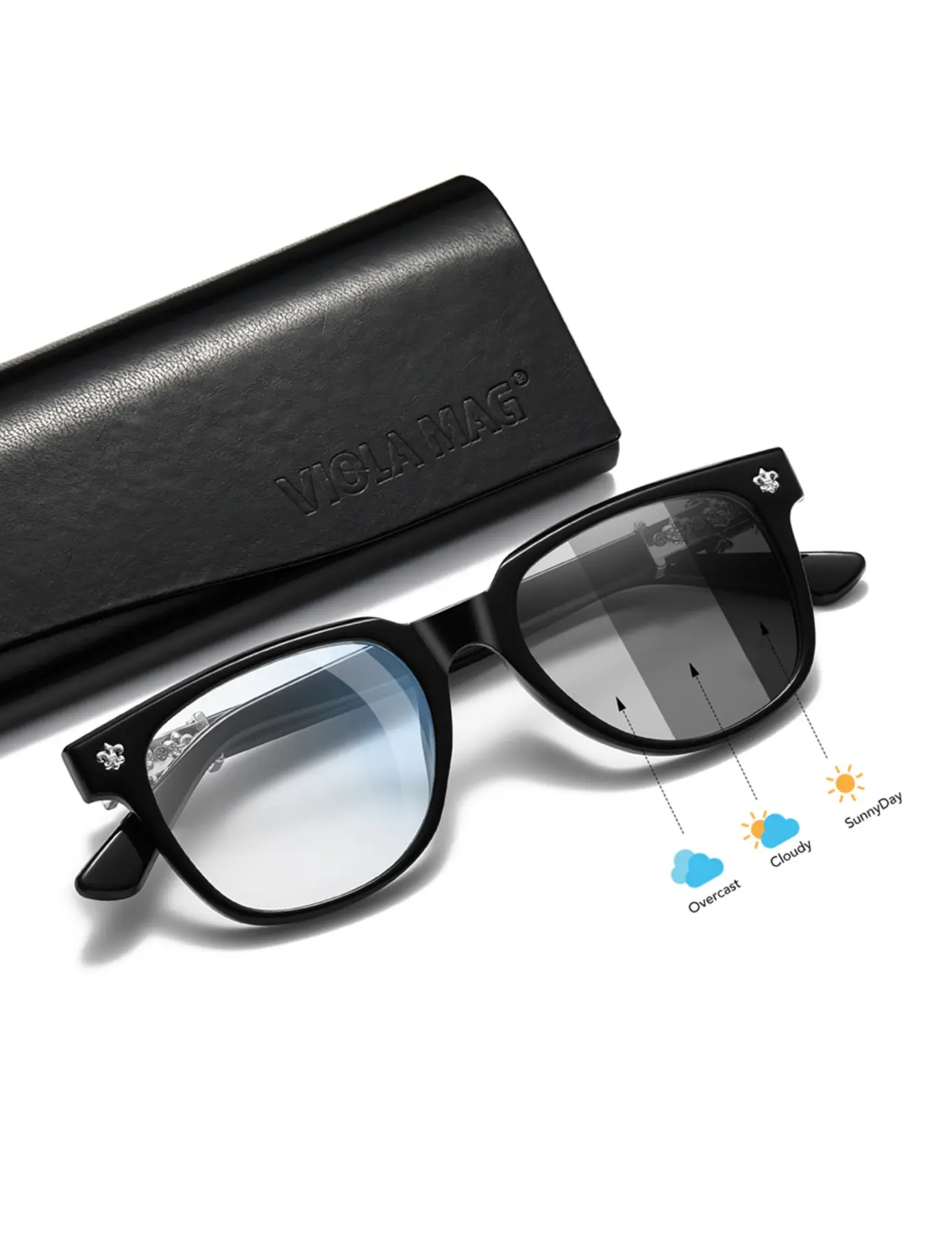 Vintage Square Photochromic Glasses, Blue Light Blocking Design, Casual Stylish Glasses, Unisex Computer Phone Eyewear, Indoor Outdoor Use, Leather Case Included
