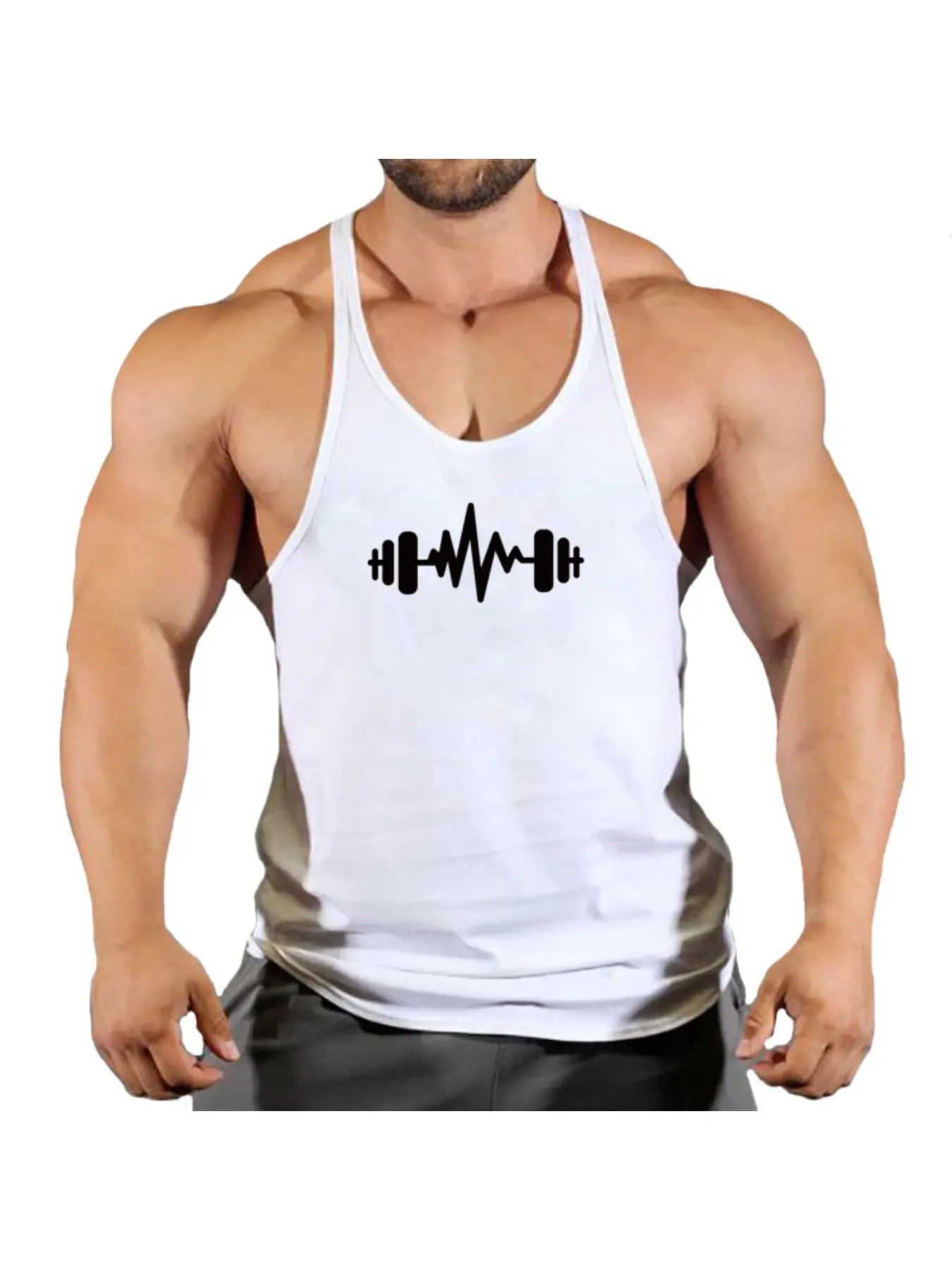 Men's Dumbbell Heartbeat ECG Graphic Print Stringer Tank Top Breathable Bodybuilding Workout Sleeveless Fitness Vest Graphic Tank Tops