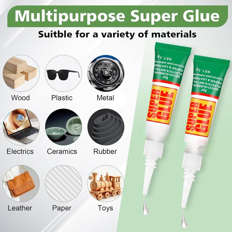 12 X 3g Super Glue Clear,  Adhesive,Super Glue Fast Drying Cyanoacrylate Glue for ,Rubber,Leather, Plastic, Metal, Rhinestone , DIY Crafts and More