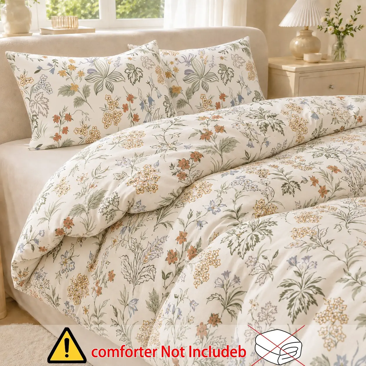 3-Piece Floral Bedding Set, Zipper Design, Soft Touch, No Core Included, Ideal for Bedroom, Airbnb, Rental Homes, Plant Art Print, Duvet Cover Set