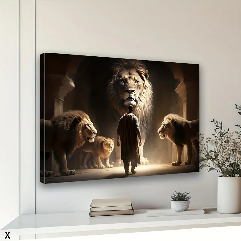 Daniel In The Lion's Den Canvas Wall Art - Framed, Ready To Hang - For Living Room Bedroom - Perfect Gift For Him Christmas New Year - Wall Decor, Home Decoration