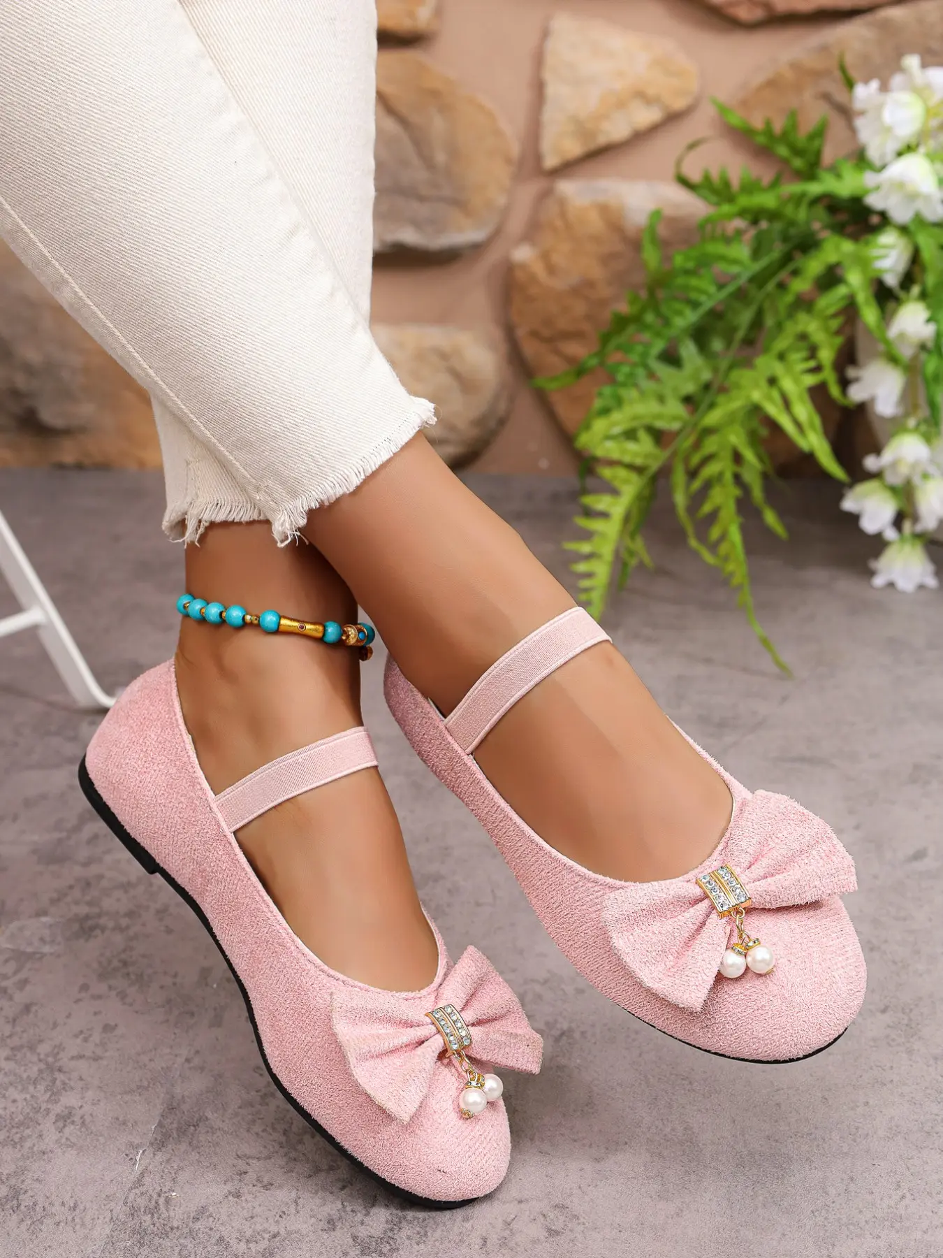 Women's Ballet Flat Sandals, Breathable Mesh Upper, Butterfly Knot Decoration, Soft Rubber Sole, Elegant Style for Spring Summer