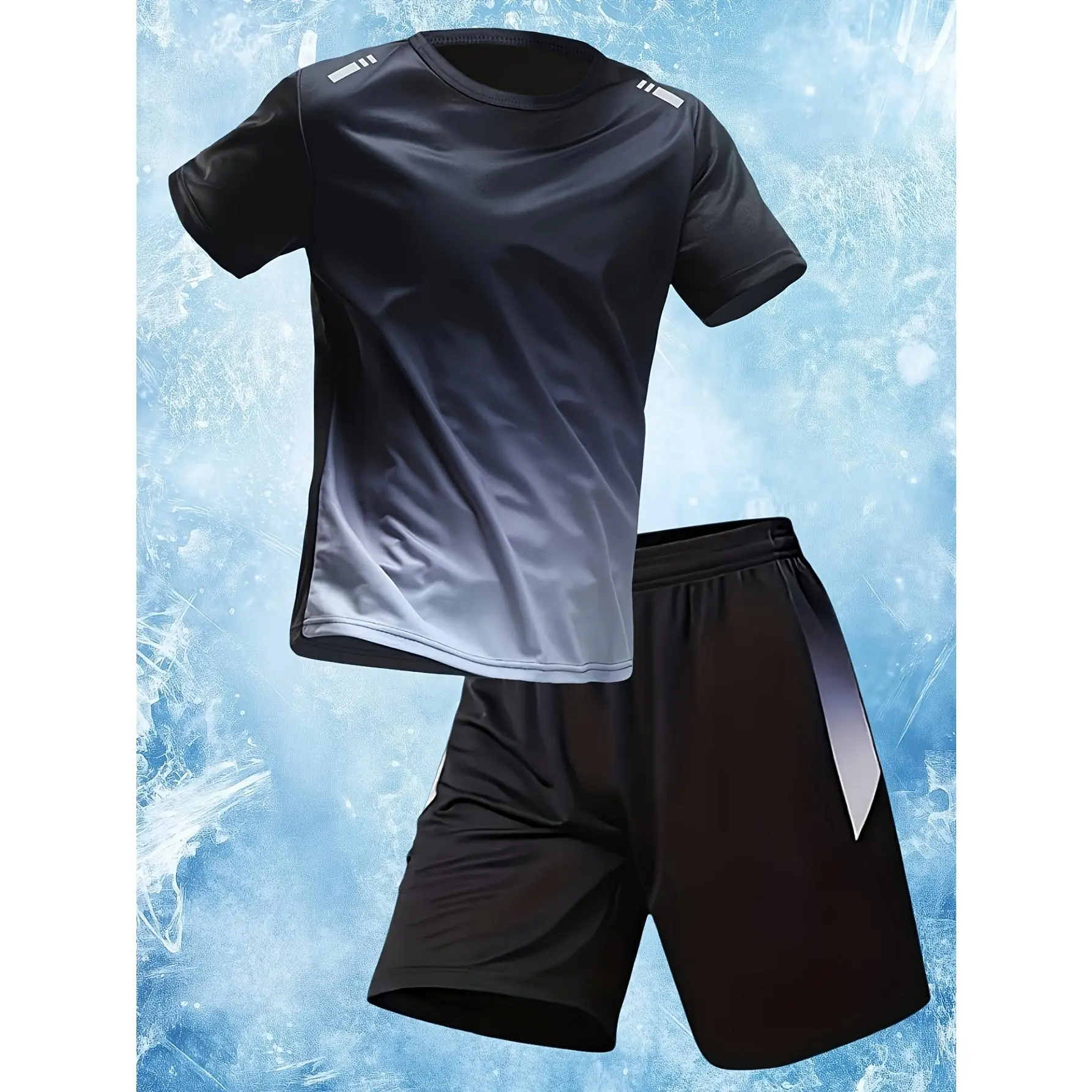 2pcs Top + Shorts Sports Suit Men's Fitness Clothes Quick-dry Summer Ice Silky Short-sleeved Shorts T-shirt Badminton Basketball Football Running Set