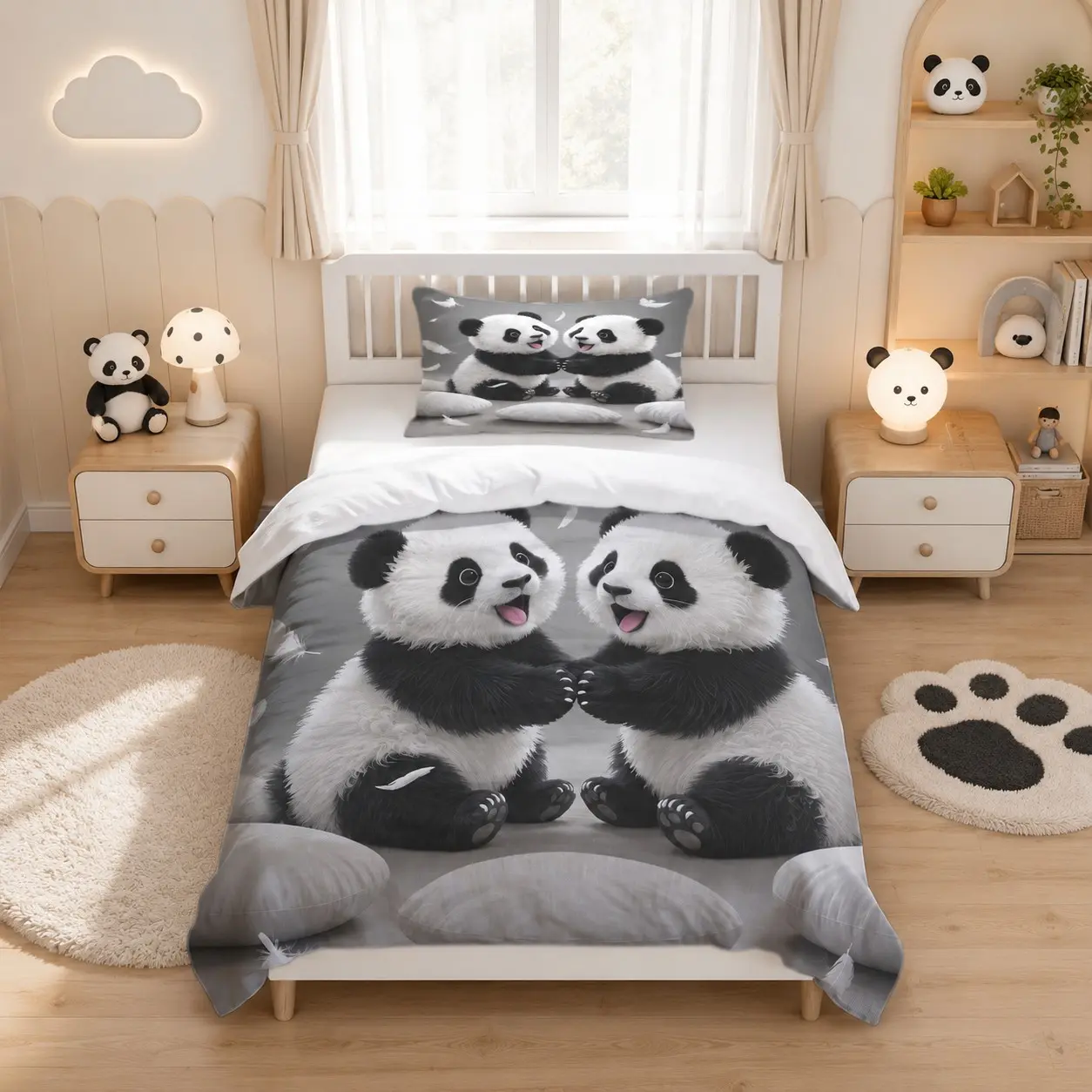 2/3 Pieces Duvet Cover Set, Cute Cartoon Fluffy Panda Printed Quilt Cover, Contains 1 Duvet Cover + 1/2 Pillowcases, All Inserts Not Included, Ideal for Teen Boys & Girls Bedrooms, Home Decor for Animal Lovers