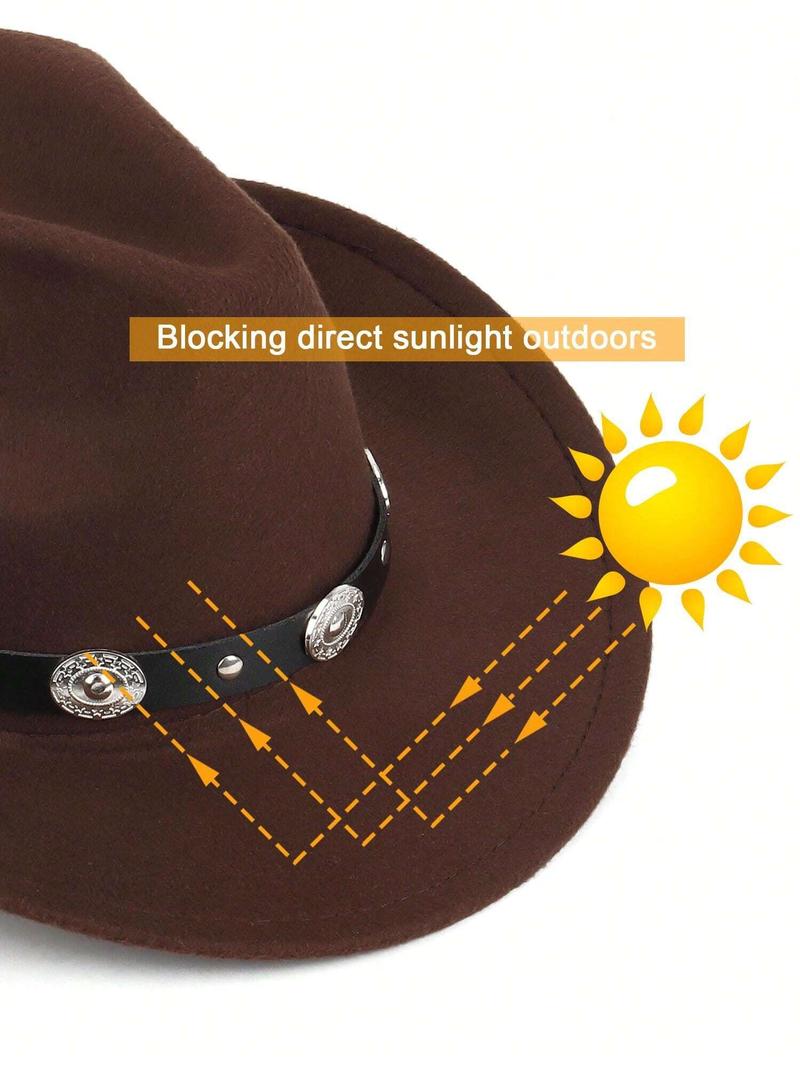 Western Cowboy Cowgirl Hat Wide Brim Classic Fedora Hat With Buckle Belt For Women Men