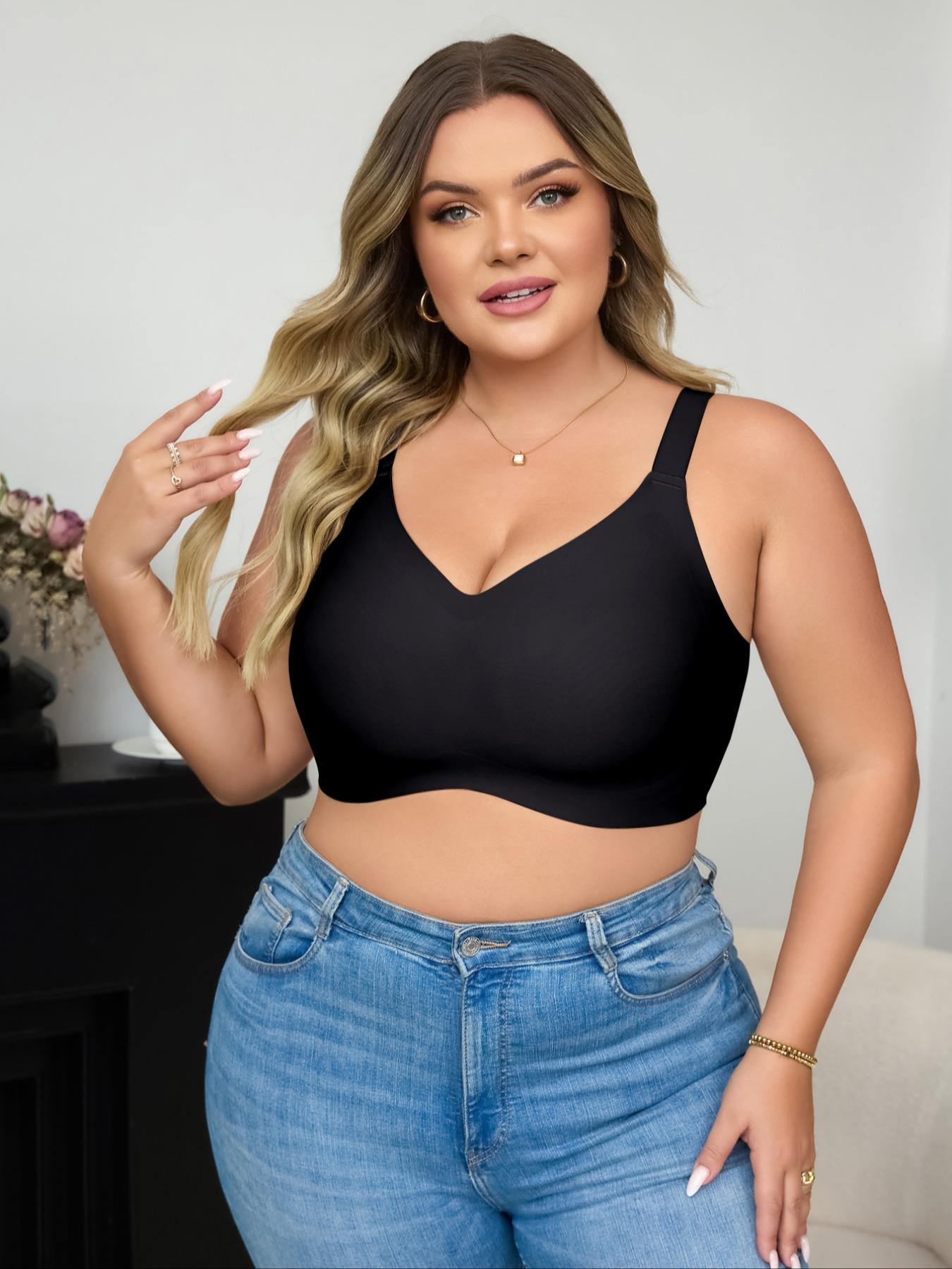 【Plus Size】 Solid Buckle Wireless Push Up Bra, Comfortable Breathable Bralettes for Daily Wear, Women's Underwear for All Seasons