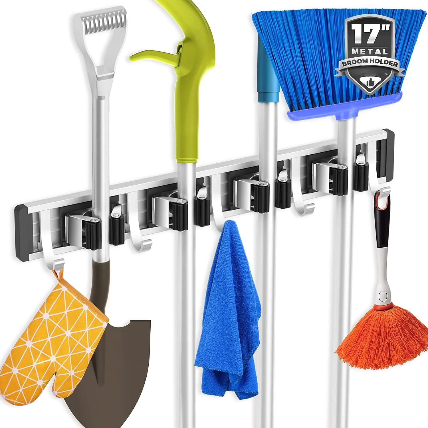Broom Holder Wall Mount Mop Hanger Tools organizer 4Racks 5Hooks |     Adjustable Mop Broom Wall Hanging Heavy duty Tools Storage Rack Space-saving for Garage,Kitchen,Laundry Room,Garden, Black