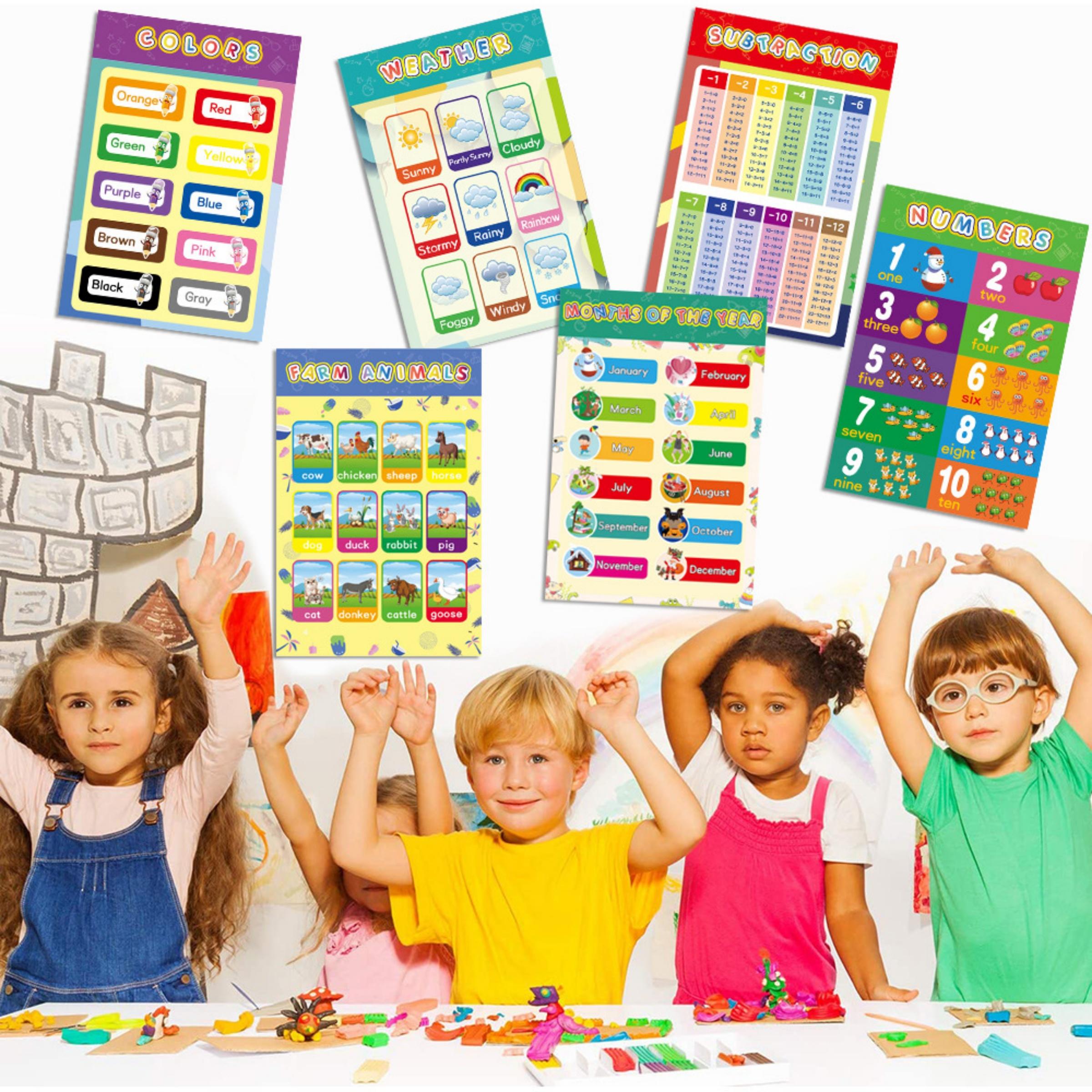 Pre-K Education Posters Set, 16 Pieces, Learn Abcs & Numbers, Engaging Classroom Decor, Perfect Back-To-School Classroom Setup, Classroom Supplies Charts