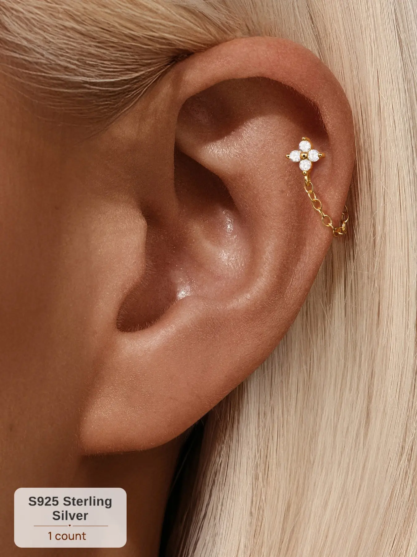 1Pc 18K Gold S925 Silver Flat Back, Timeless Modern Dainty Pave Flower Flower Flat Pierced Earring Dangle Stud, Fine Jewelry Non-Tarnish, Ideal for Daily Wear, Weddings, Parties, Engagements, Anniversaries, Valentine's Day, and Other Special Occasions.