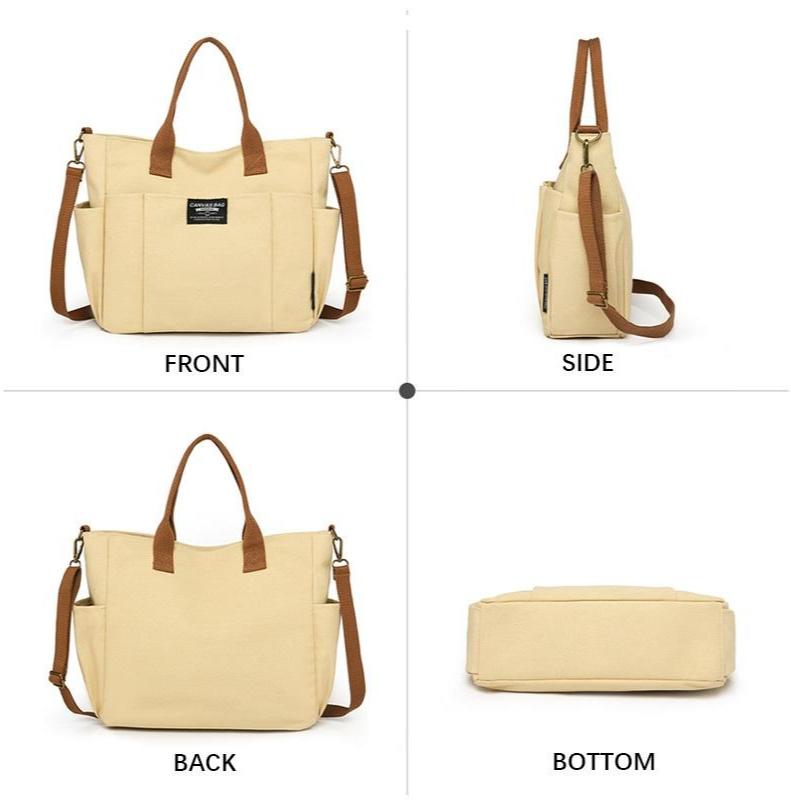 2026 Trendy Preppy College Canvas Tote - Solid Color Multi-Pocket | Secure Zipper Large Capacity | Convertible Shoulder/Crossbody | Fall Outfits & Thoughtful Gift Must-Have