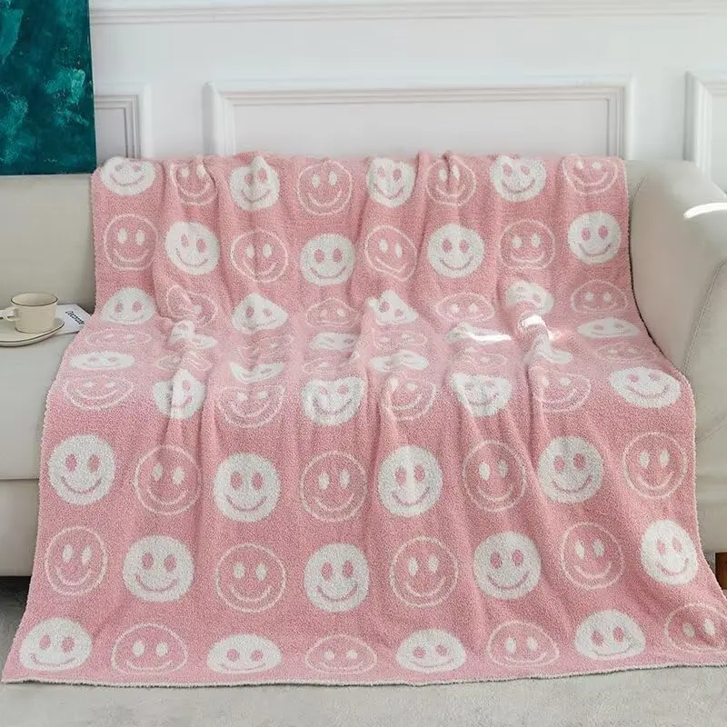 Soft Smiley  Checkerboard Throw Blanket Cozy and  Reversible Blanket for Sofa, Bed, and Travel (, 51"x63")