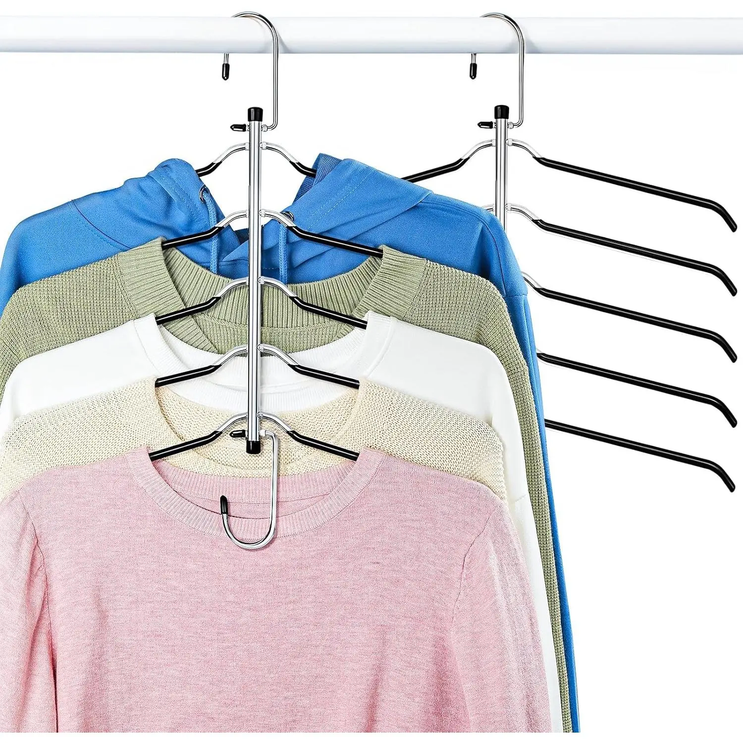 Clothes Hangers Space Saving Shirt Hangers, Non Slip PVC Coating Multi Blouse Hangers Shirt Organizer for Closet Organizers and Storage for T Shirt Sweater Hoodie Coat Dress Black 2 Pack