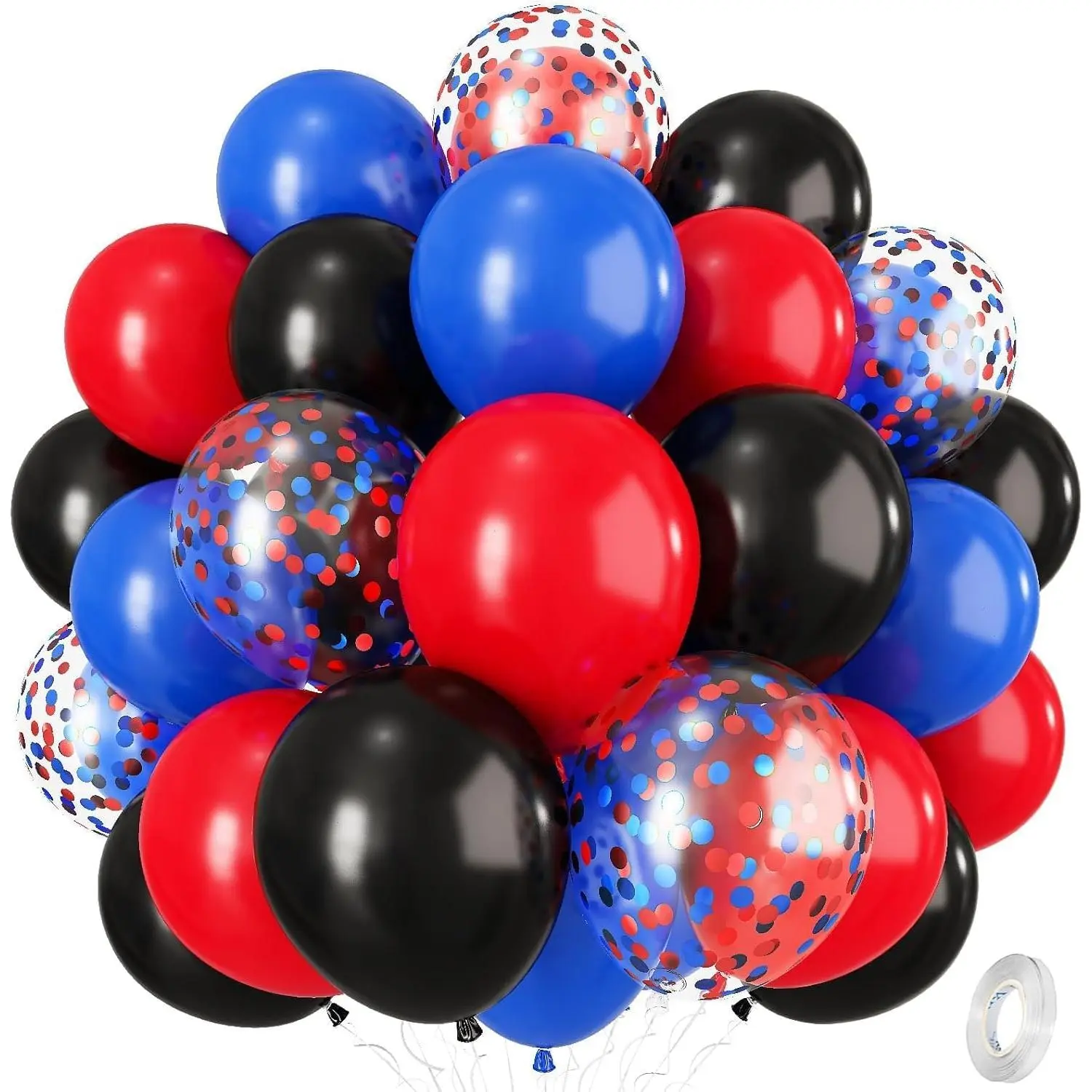 Red Blue Black Balloons, 12 Inch Royal Blue Red Confetti Latex Balloon with Black Helium Balloon Kit for Boys Spider Cool Man Halooween Theme Birthday Decor Graduation Party Decoration Supplies