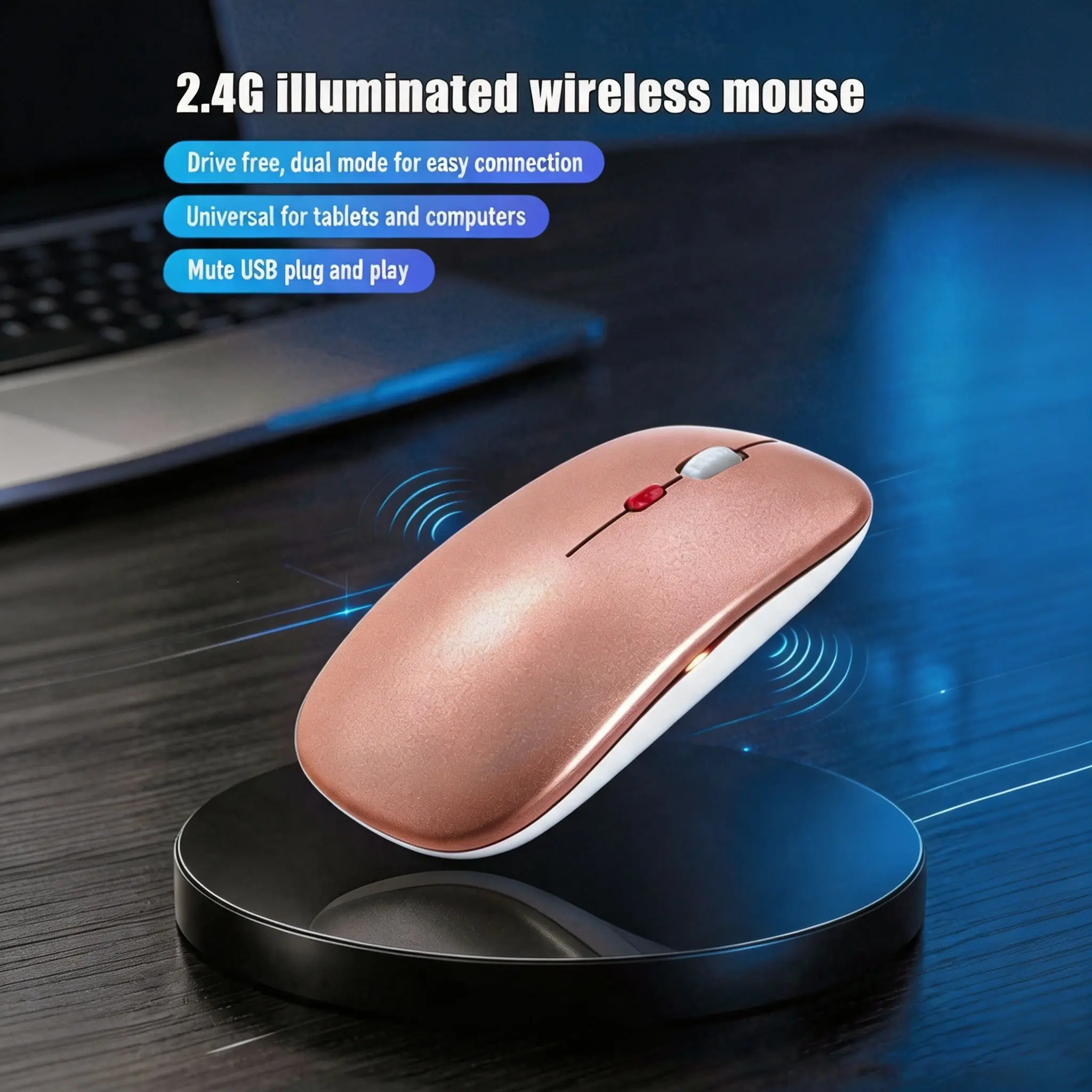 2.4g Wireless Mouse with Backlit, Silent, Ultra-Thin, Adjustable Dpi, Plug-And-Play, Ideal for Laptops, Office, Gaming, No Battery Included