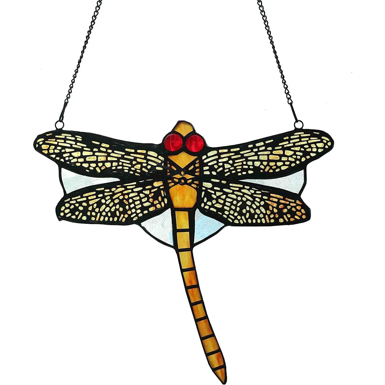 Yaloyi Tiffany Style Dragonfly Stained Glass Window Hanging Suncatcher Ornament 8.9" x 7.9"