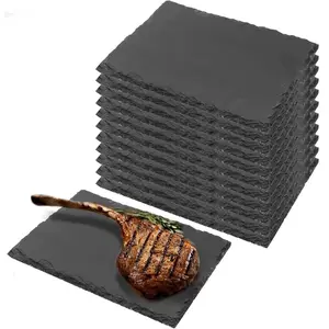12 Pack 9 x 6 Inch Black Slate Cheese Board Slate Stone Serving Tray Slate Plates for Food Sushi Steak and Charcuterie