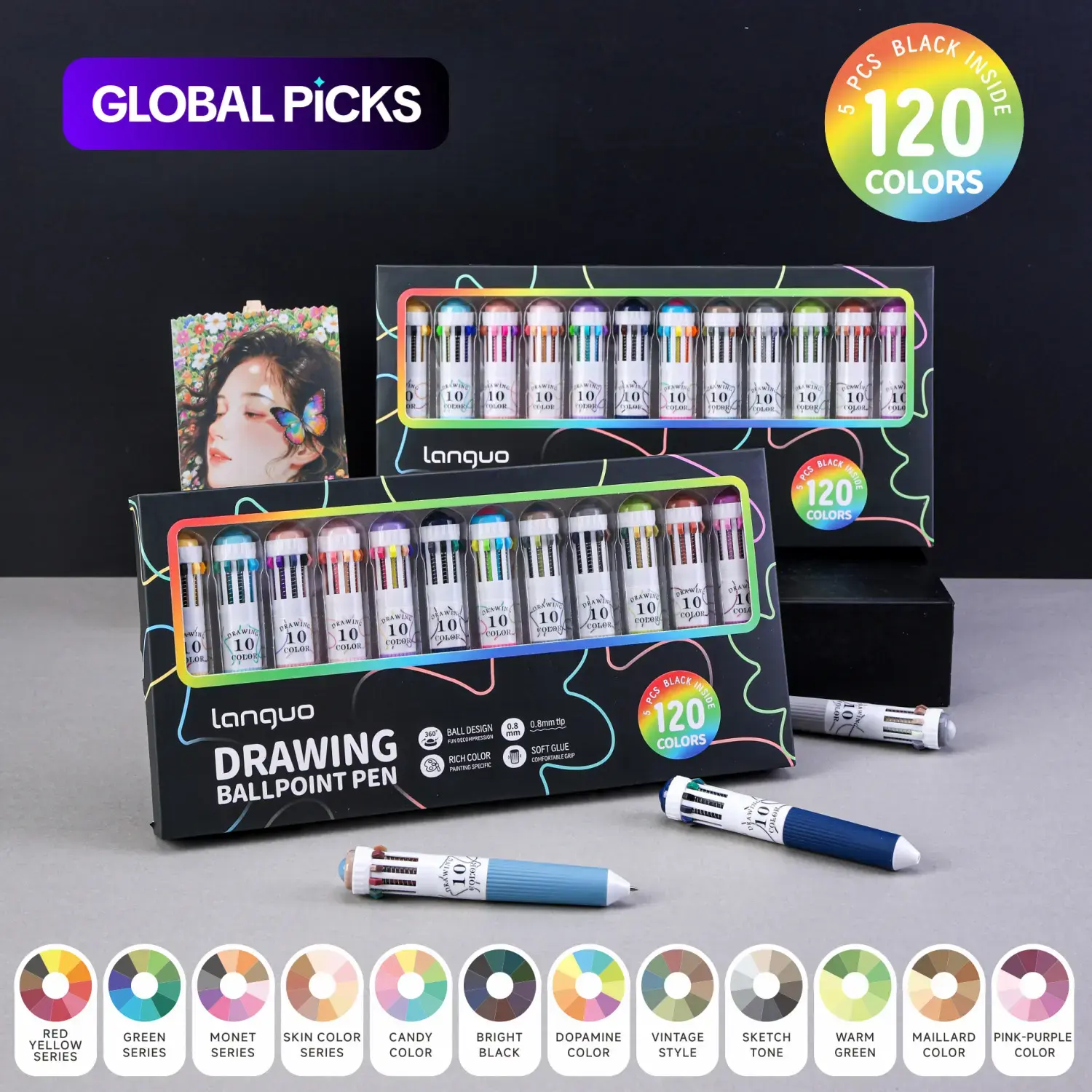 3/6/12 Pack Multicolor Pens, 28/60/120 Colors, 10-in-1 Colored Ballpoint Pen, 0.8mm Fine Point Smooth Writing, Retractable Ballpoint Pens for Office, School & Student Gifts, Office School Supplies, Ballpoint Pen Set, Writing Stationery #GLOBAL PICKS