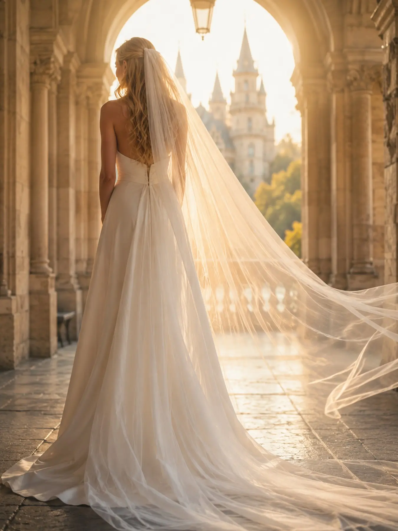 Minimalist 3-meter solid color sheer tulle veil，Church-style long bridal veil，Unadorned, simple tulle，Flowing and lightweight，A must-have minimalist church-style long veil for modern brides，Perfect for modern bridal portrait photography