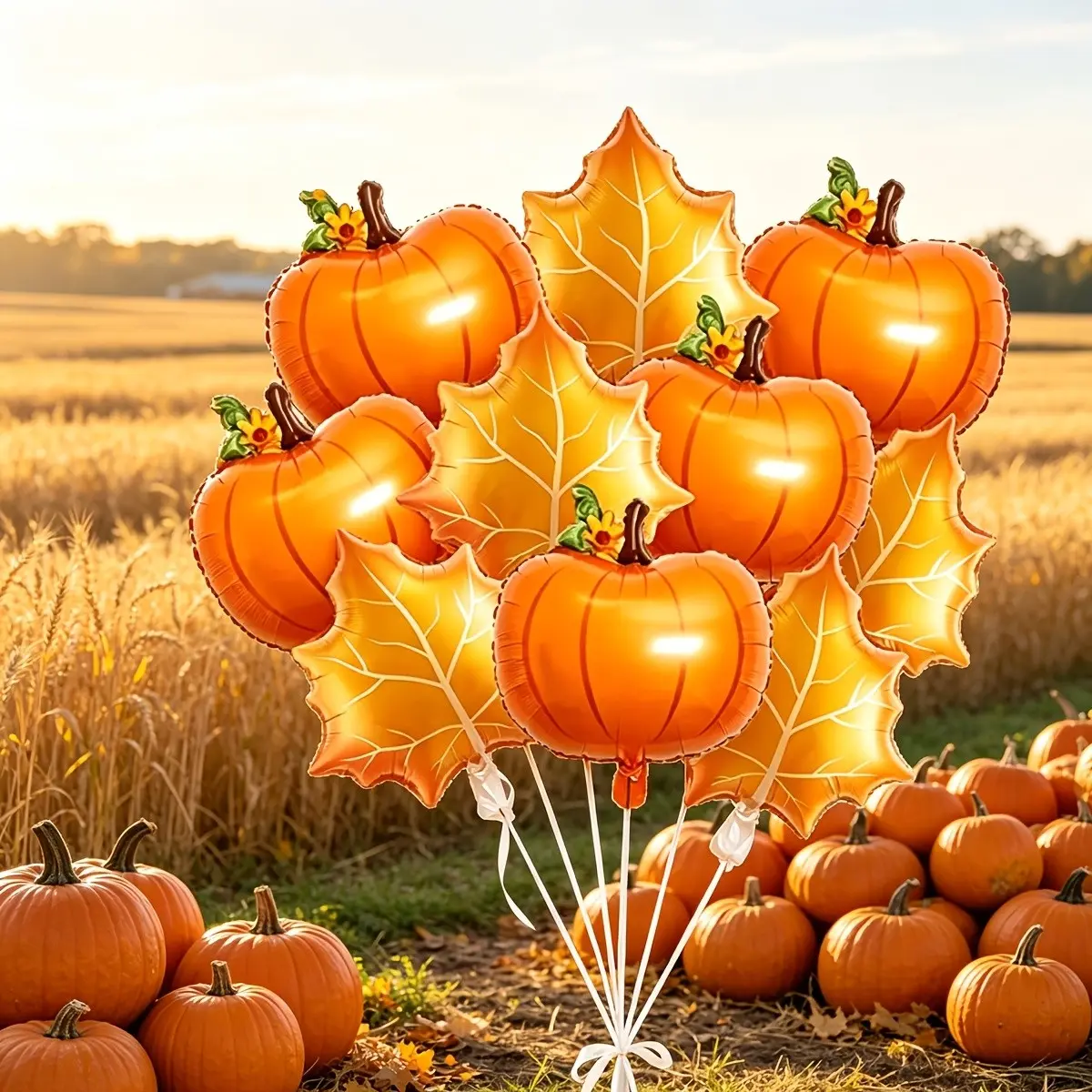 12Pcs Thanksgiving Foil Balloon Set, Pumpkin & Maple Leaf Shaped Balloon Kit, Party Decor for Autumn Harvest Festival, Halloween, Thanksgiving Family Party, Birthday Celebration, Photo Booth Props & Backdrop Decor Supplies