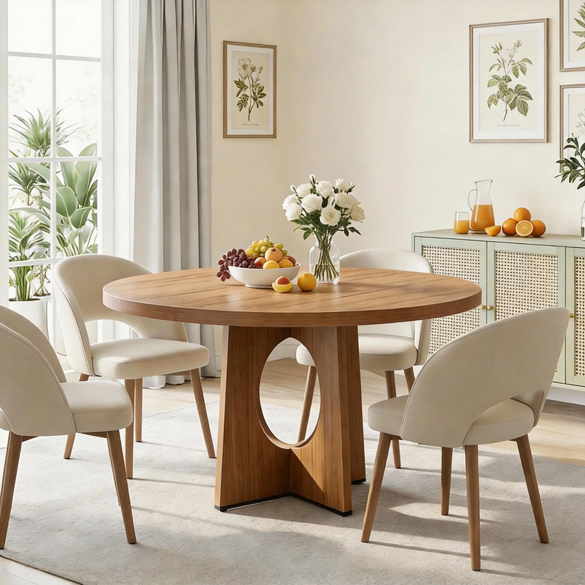 Solid Board Round Pedestal Dining Table, Thick Particle Board Circular Kitchen Dinner Table with Integrated Round Base, Modern Space-Saving Circle Table for 4-6 Persons, Dining Room & Apartment Furniture