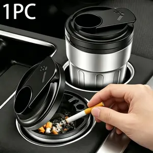 Smokeless Car Cigarette Ashtray with Flip Lid, Auto LED Light Design, Removable Stainless Steel Liner, Multi Sizes Cigarette Holder Car Interior Ash Container