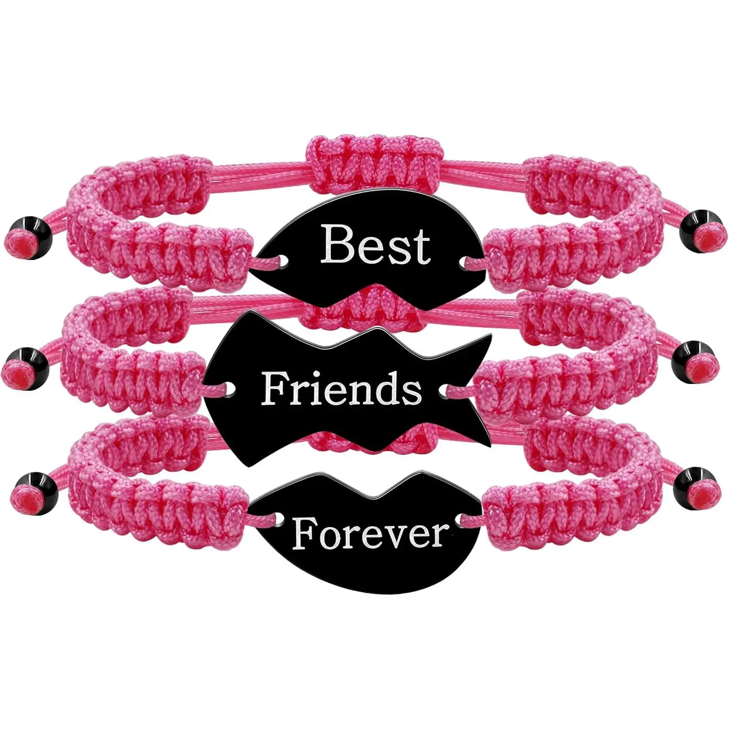 3 count Black Puzzle Heart    Forever Bracelet Set for   Stainless Steel Wrap Strand Black String Bracelet BFF Matching Heart Friendship  for Women Sisters Y4119