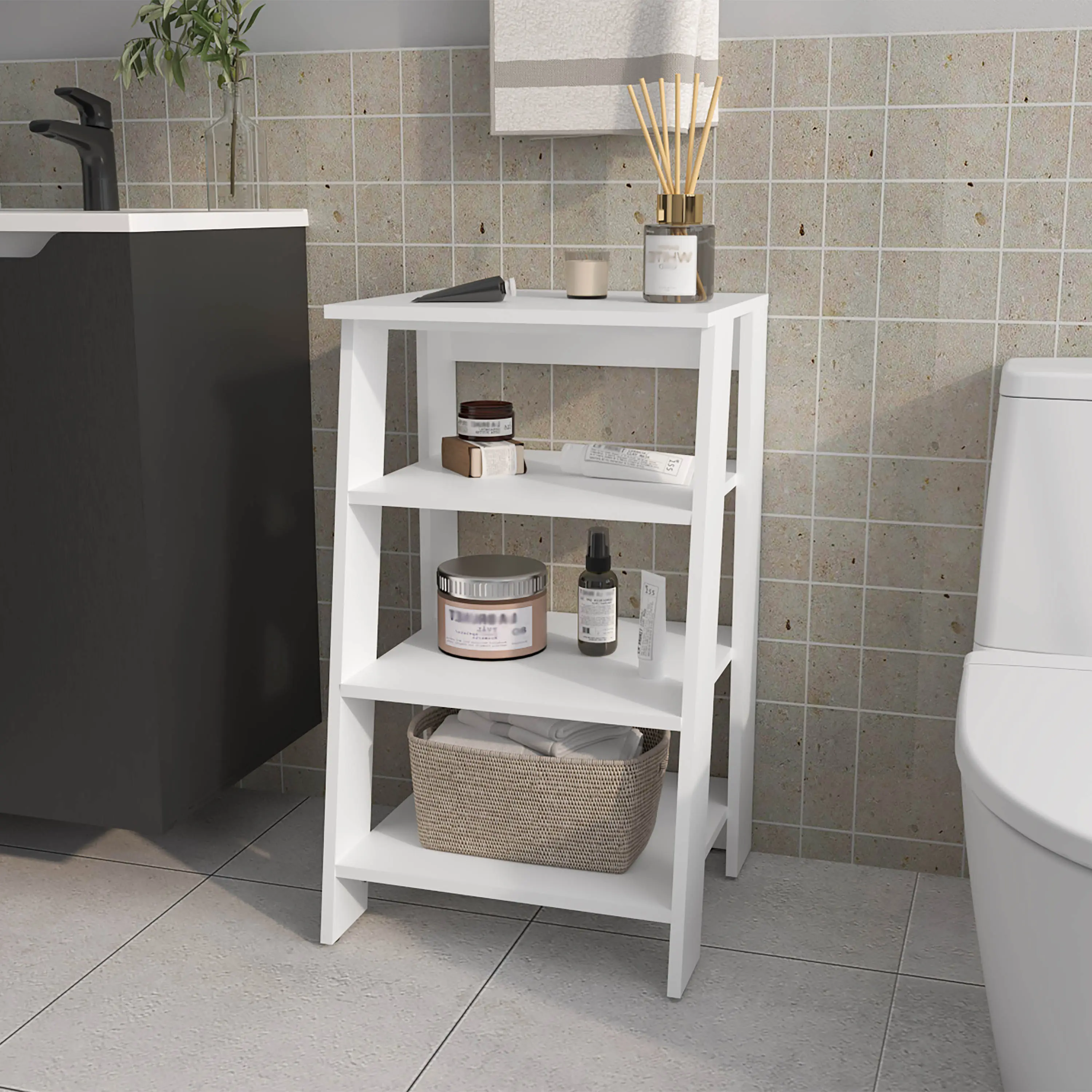 Nokaa Freestanding Bathroom Shelf with Open Storage, 3-Tier Tall Storage Rack, White Melamine Finish, Modern Organizer for Bathroom, Living Room, Laundry Room, 29.8H x 17.3W x 17.1D, Easy Assembly, White Color, Melamine Material