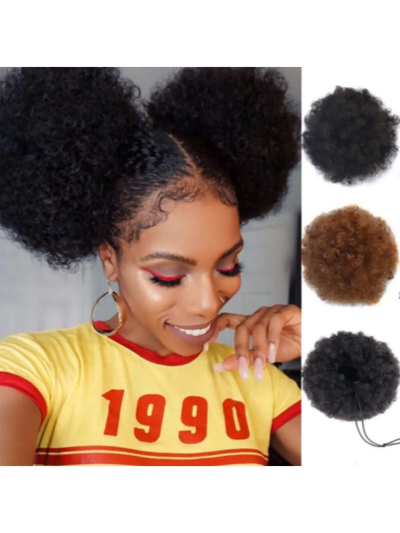 8 Inch Afro Puff Drawstring Hairpiece for Women, Synthetic Kinky Curly Puff Bun Extension, Fluffy Natural Coily Hair Ponytail, Easy Wear Updo Hair Accessory