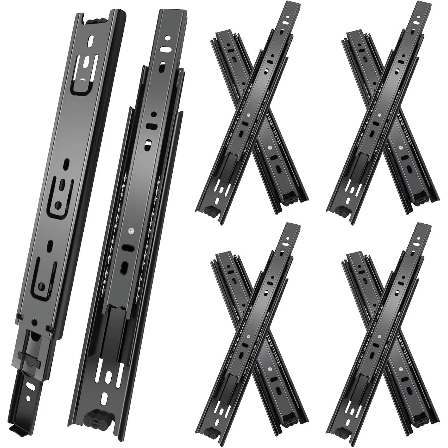 16 inch Drawer Slides 4 Pairs (8pcs) 3 fold Full Extension Side Mount Cabinet Drawer Glides 16" Black Cabinet Rails for Dresser, Cabinet, Kitchen,Trash Can, Wardrobe 100 LB Capacity