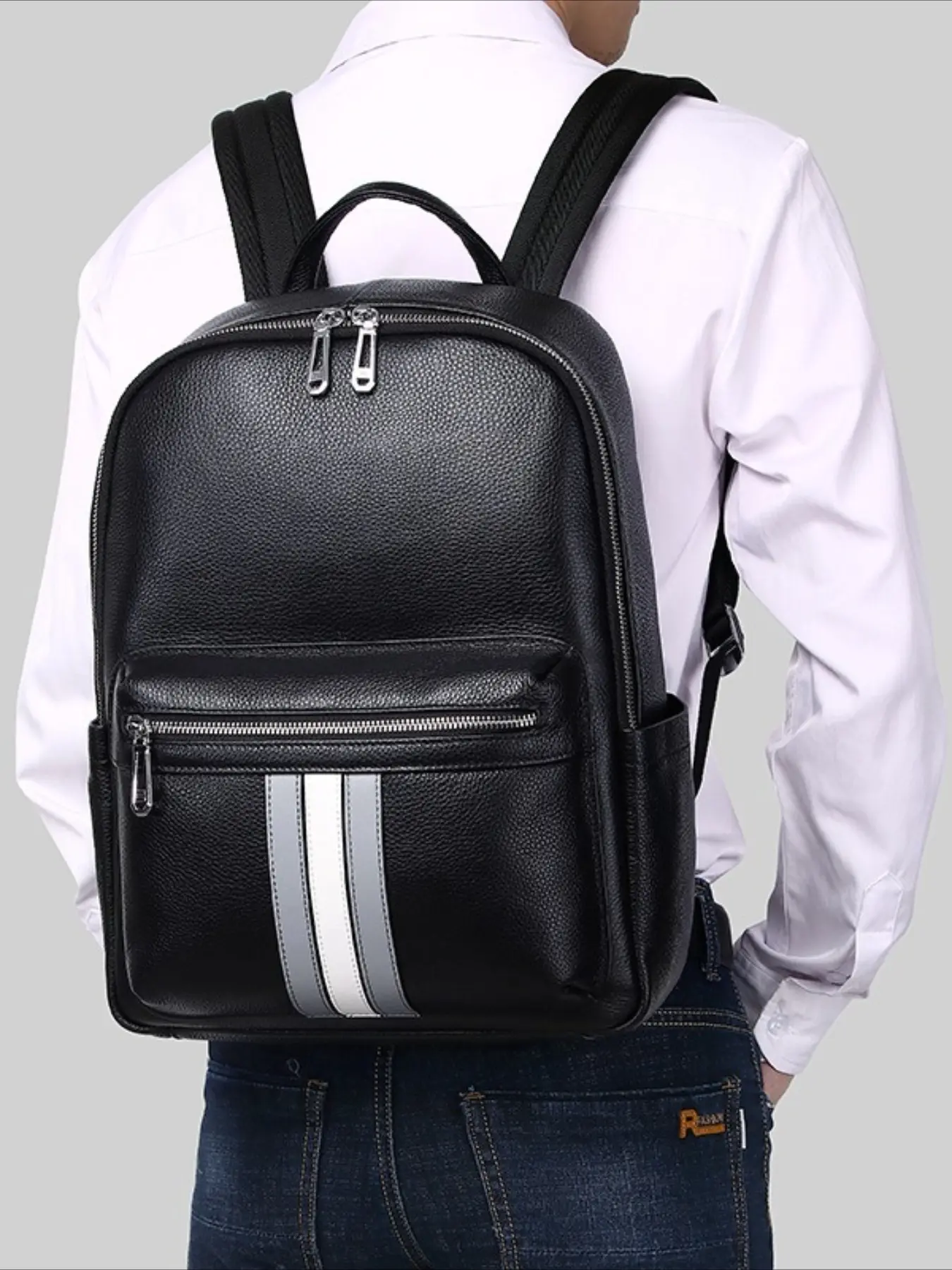 Cowhide Men's Backpack Large Capacity Business Travel Bag Casual Leather Business Computer Backpack Men's Premium Sense Leather Laptop Backpack