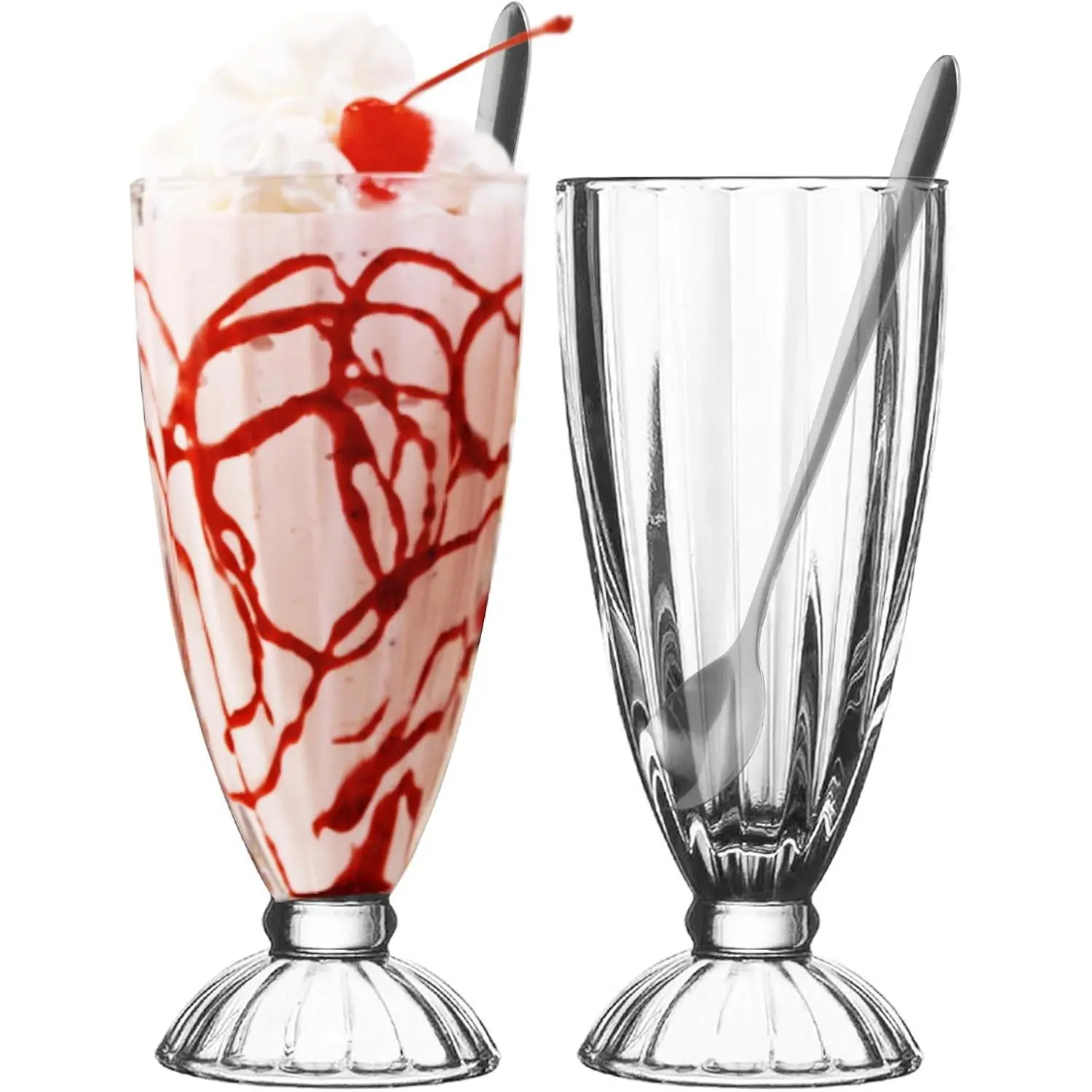 Milkshake Glasses Cups - Iced Coffee Cup with Spoons - Sundae Cups for Ice Cream, Root  Float, Boba, Soda, Iced Latte (11.5 Ounce, 2 Pack)