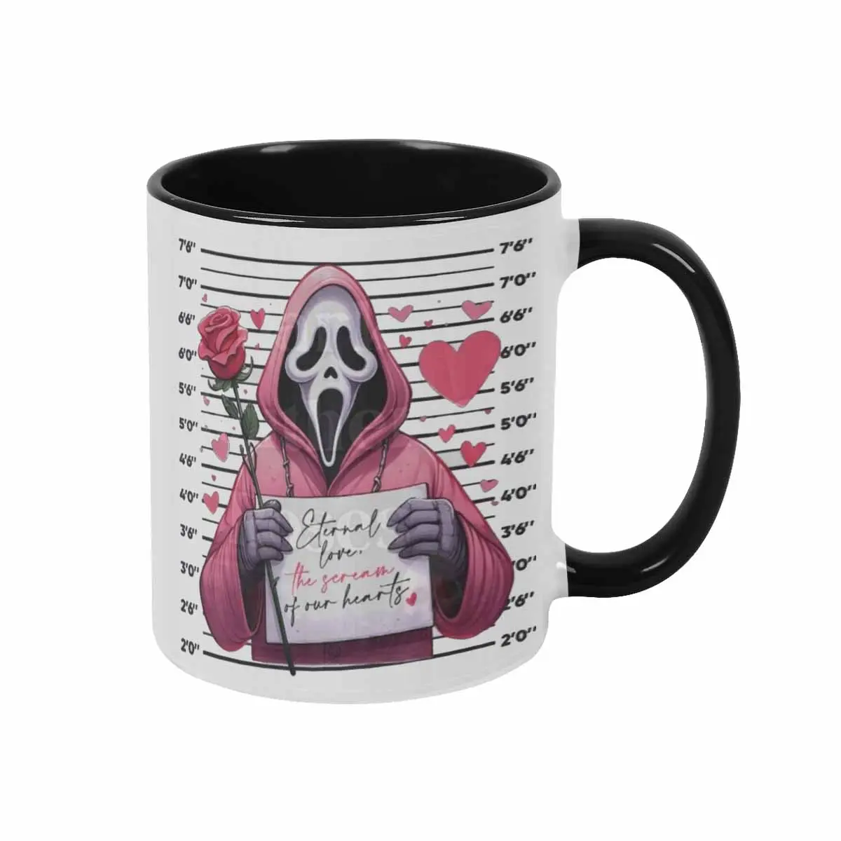 Romantic Ghost Mug 11oz/15oz Valentines Day Rose Heart Print Durable Ceramic Drinkware Ideal For Coffee Lovers Anniversaries Date Nights Unique Aesthetic Gifts Home Office Decor Lovers Day Present Sturdy Handle Microwave Dishwasher Safe Espresso Tea Cup S