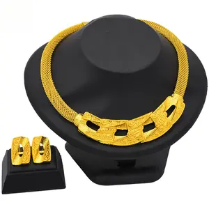 Cross-border New Dubai 24K Gold Jewelry Set African Bride Bow Necklace Earrings Set Ready Stock Wholesale