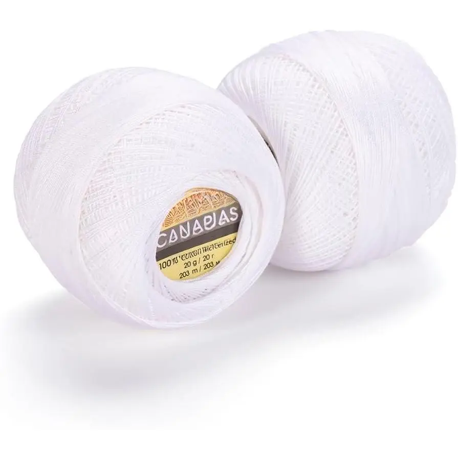 Canarias  Mercerized  Crochet Thread – 20g (0.7 oz), 203 Yards – Ultra Fine Lace Weight Yarn for Crochet, Lace, Doilies, Embroidery & Accessories (1000, Optic White)