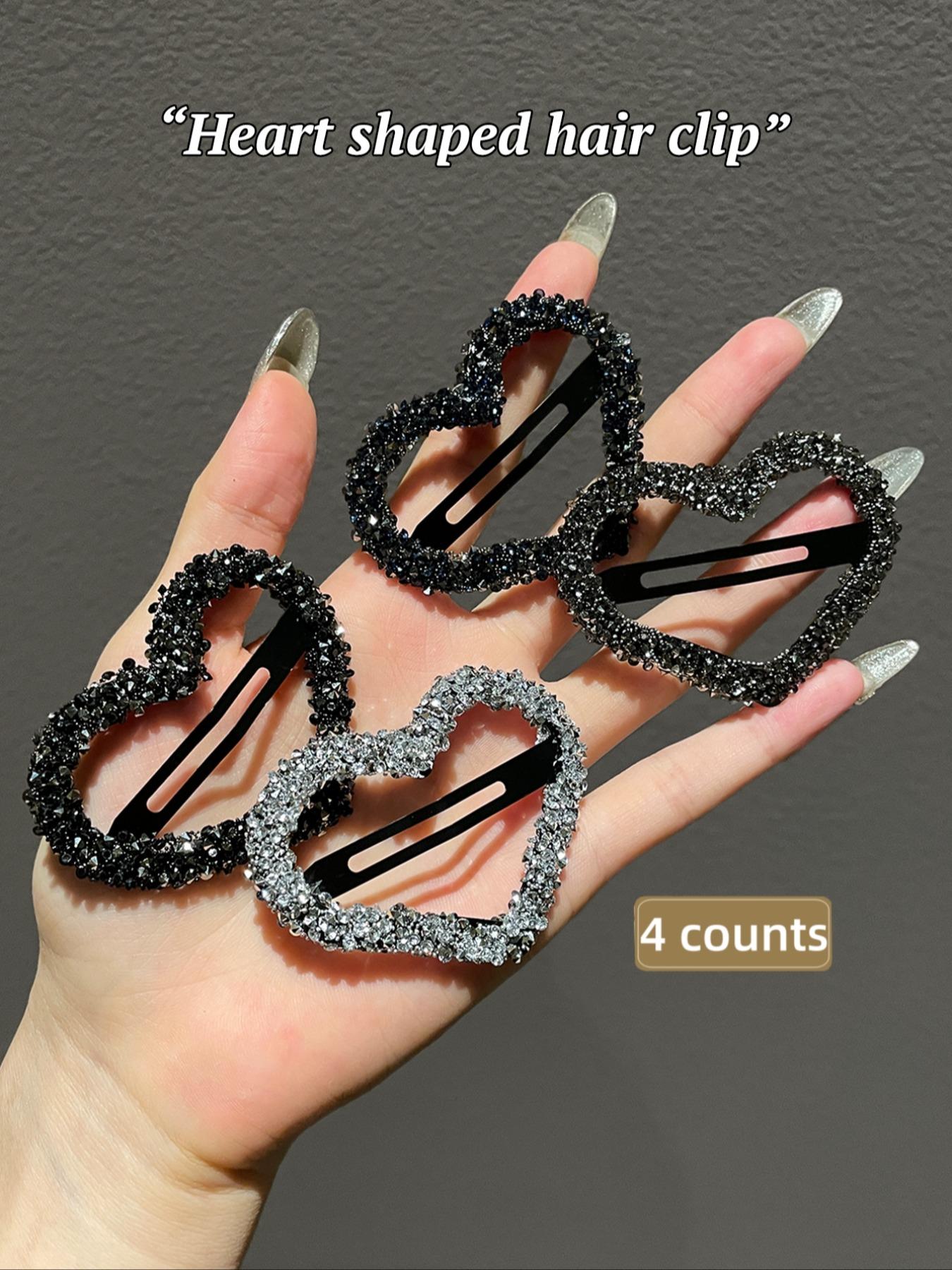 Rhinestone Heart Decor Hair Clips, Cute Glittering Hair Accessories for Women & Girls, Trendy All-match & Exquisite Hair Clips for Daily Use, Valentine's Day, Gift