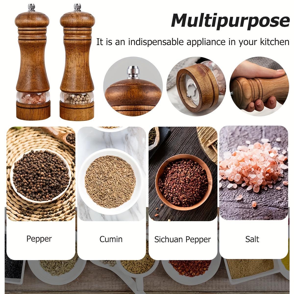 2pcs, Pepper Grinder, Household Sea Salt Ginder, Wooden Spice Grinder, Manual Pepper Mill, Spice Crusher, Reusable Spice Bottle for BBQ Picnic Camping, Kitchen Gadgets, Valentine's Day Gifts, Kitchen Decoration