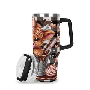 40oz stainless steel tumbler, 1 count cute highland cow pattern insulated water bottle, drinking cup for home office school, boyfriend gift, drinkware, summer cool bottle