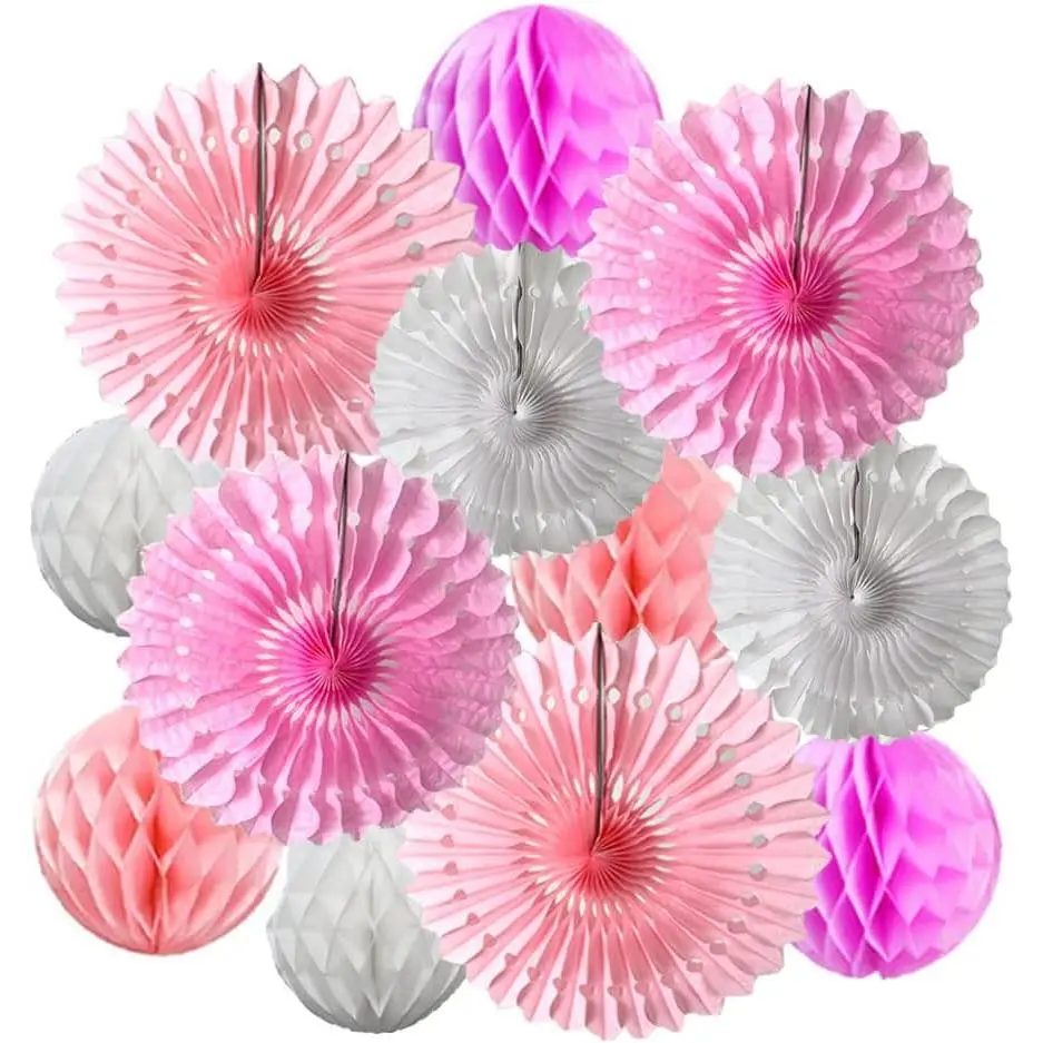 12 count 6'' 8''  Balls Tissue Paper Fans Party  Ball Fans Decorations Tissue Pom Poms Flower Balls  Paper Fans for Party  Shower Birthday Wedding (White  kit)